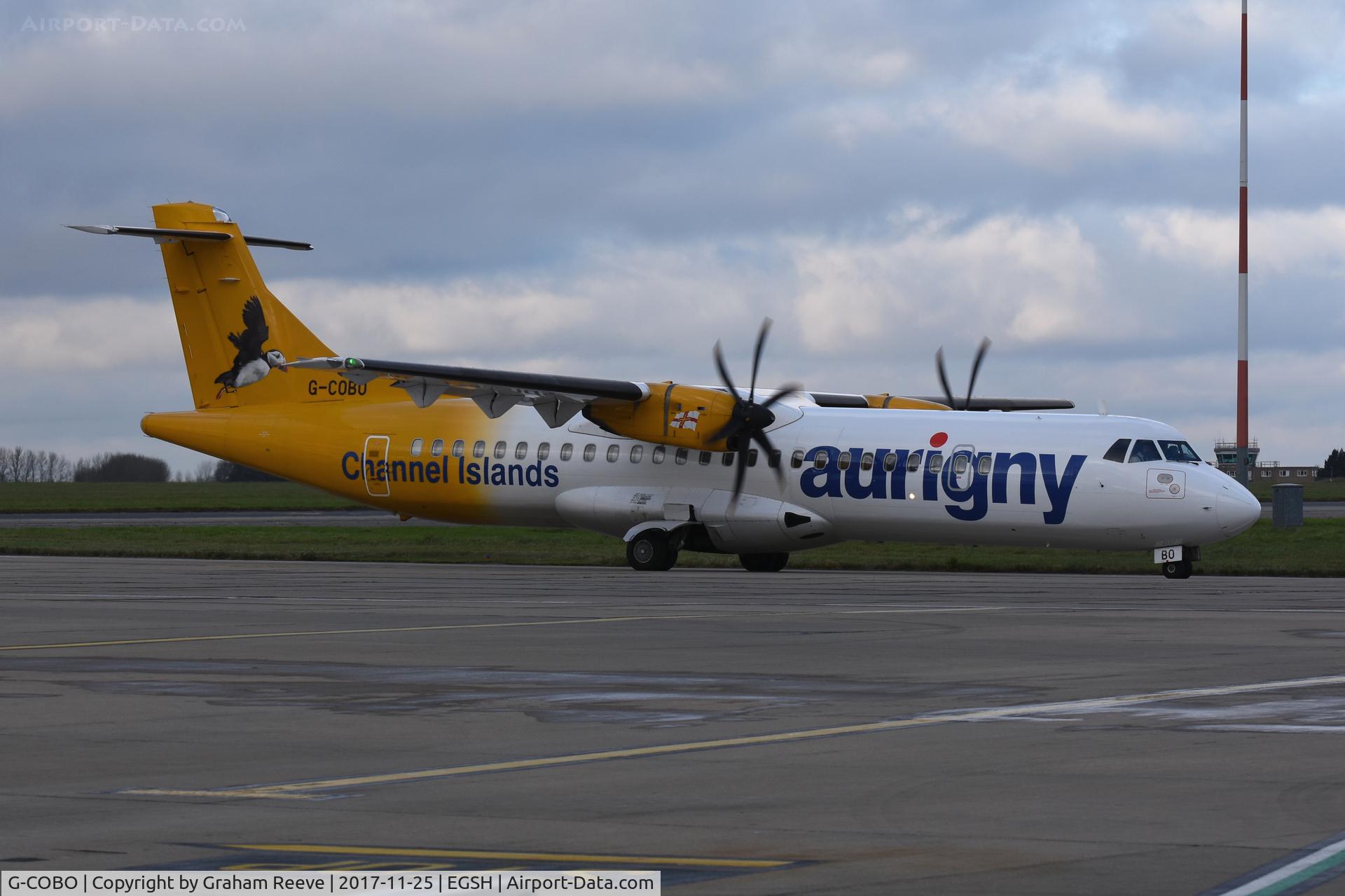 G-COBO, 2008 ATR 72-212A C/N 852, Departing from Norwich.