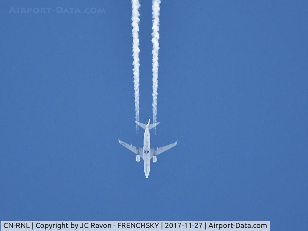 CN-RNL, 1999 Boeing 737-7B6 C/N 28982, overflying Bordeaux city, flight level 360, AT850 /RAM850W Casablanca to Amsterdam
