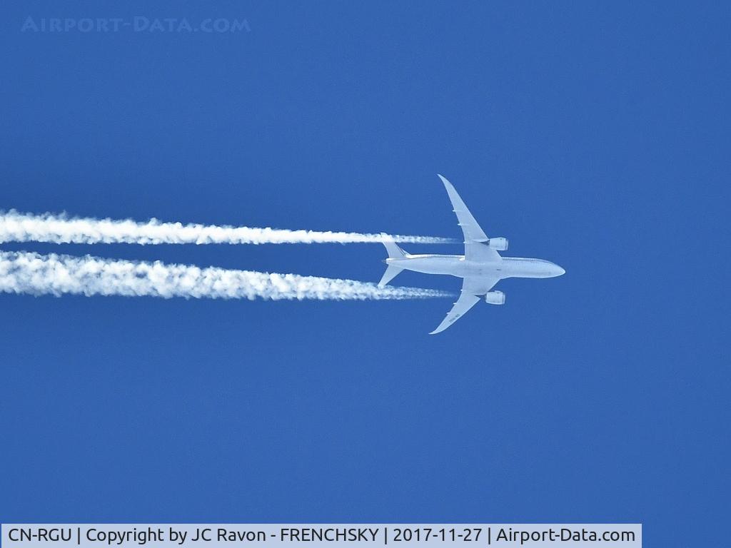 CN-RGU, 2016 Boeing 787-8 Dreamliner C/N 36109, overflying Bordeaux city, flight level 400, AT764 /RAM764Y Casablanca to Paris Orly South