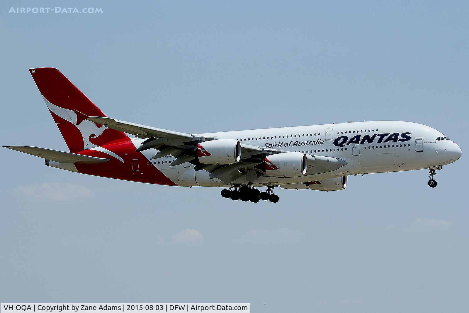 VH-OQA, 2008 Airbus A380-842 C/N 014, Arriving at DFW Airport