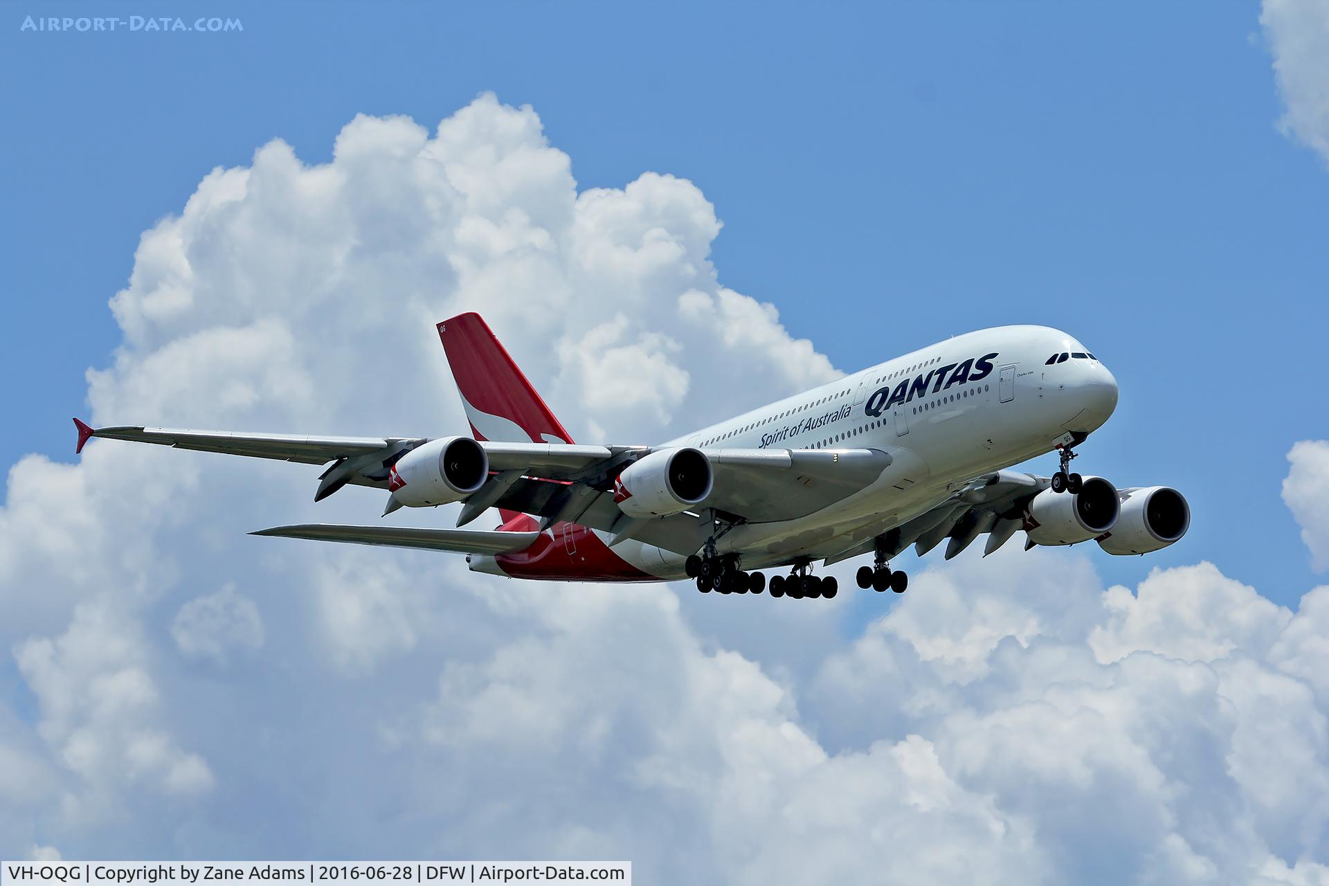 VH-OQG, 2009 Airbus A380-842 C/N 047, Arriving at DFW Airport