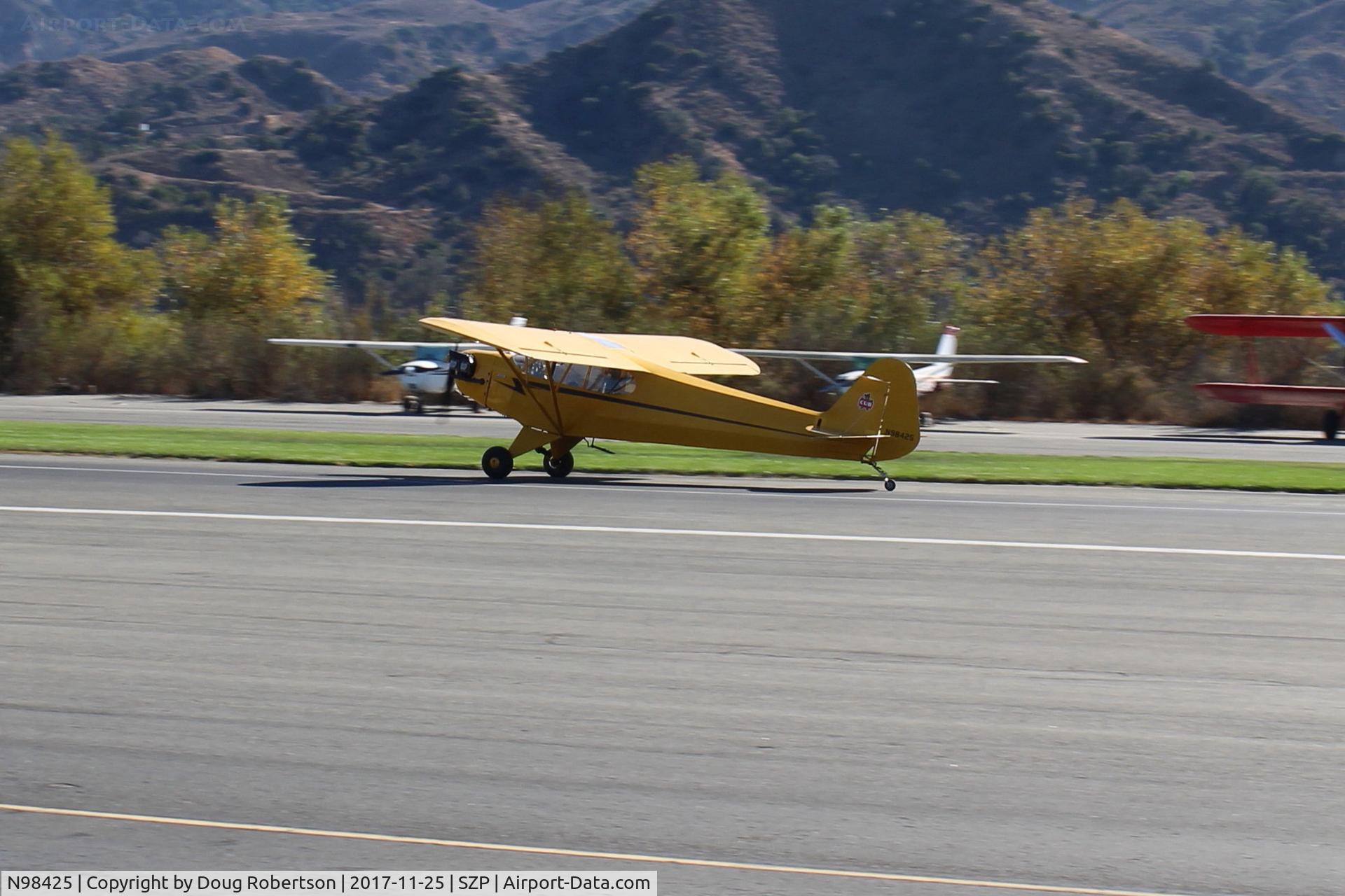 N98425, 1946 Piper J3C-65 Cub Cub C/N 18612, 1946 Piper J3C-65 CUB, Continental C90 90 Hp upgrade by STC, landing roll Rwy 04