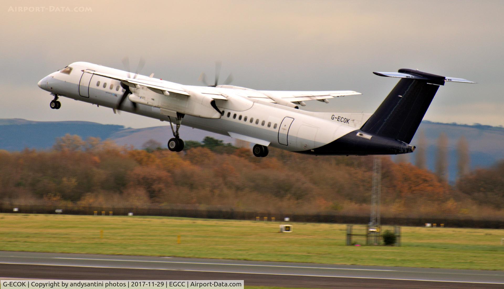 G-ECOK, 2008 Bombardier DHC-8-402Q Dash 8 C/N 4230, just taken off   still in SN Brussels cols no [Titles] prob back from lease.