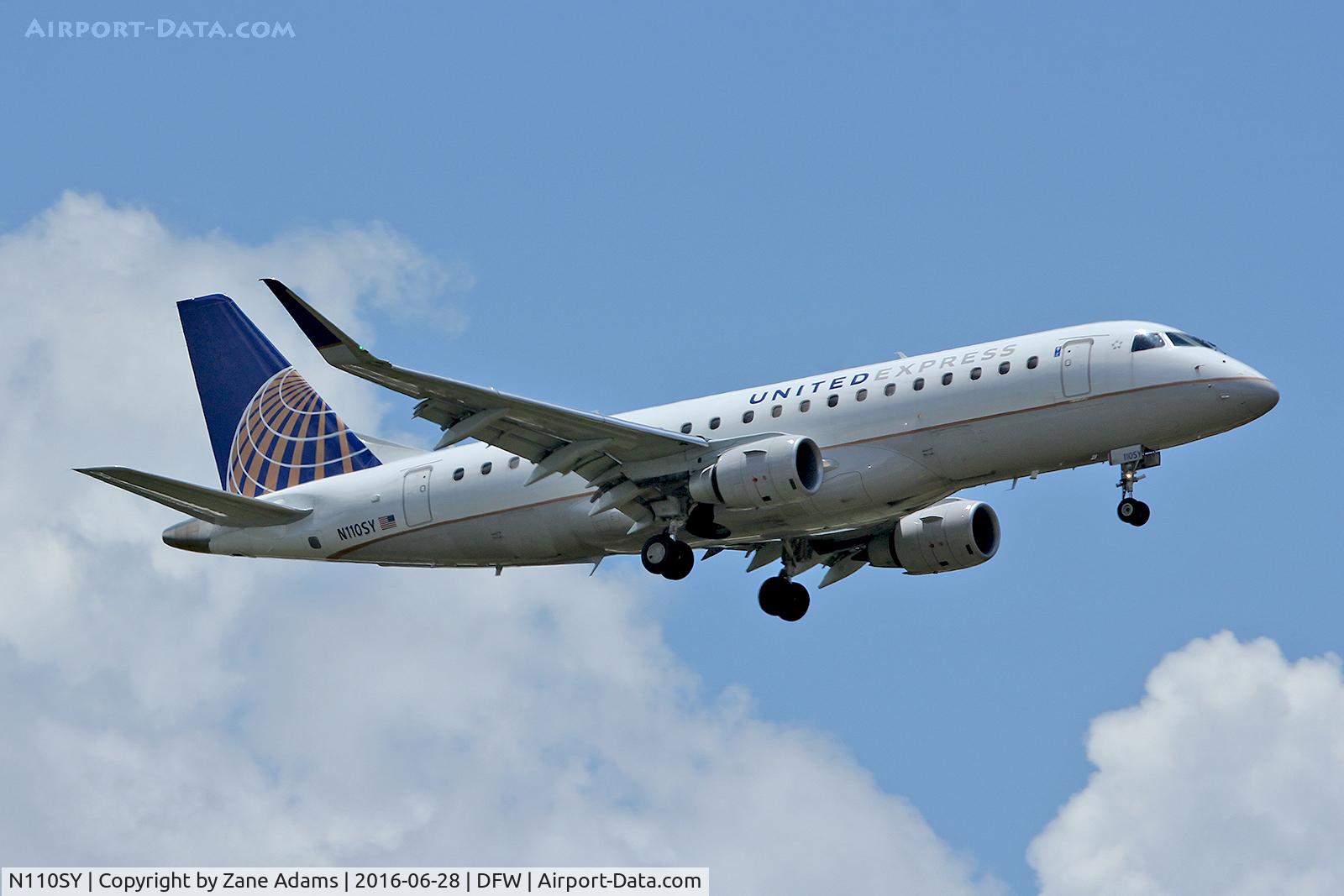 N110SY, 2014 Embraer 175LR (ERJ-170-200LR) C/N 17000405, Arriving at DFW Airport