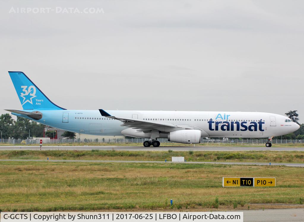 C-GCTS, 1997 Airbus A330-342 C/N 177, Taxiing holding point rwy 32R in special 30th c/s...