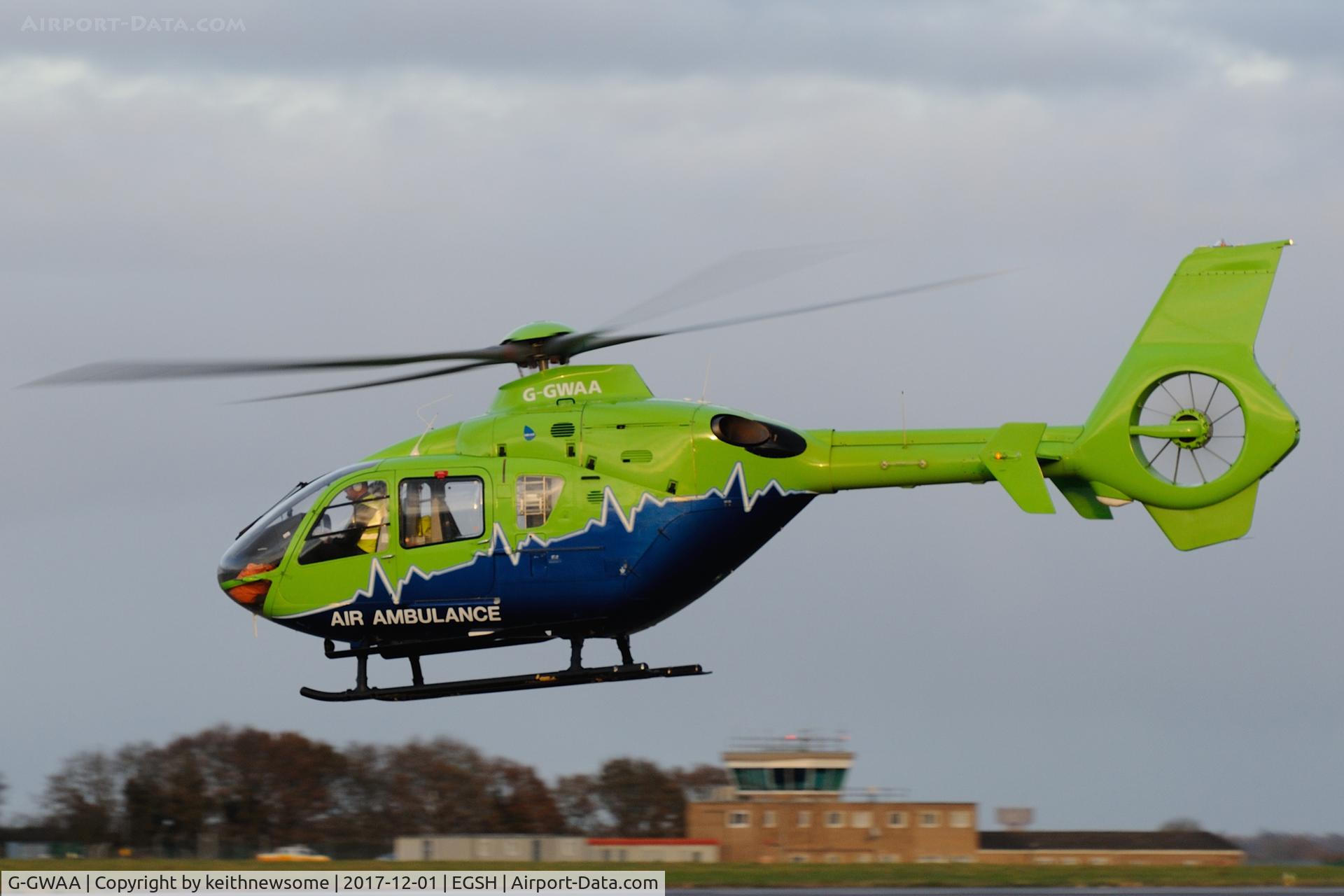 G-GWAA, 2001 Eurocopter EC-135T-2 C/N 0174, Very nice visitor leaving Norwich.