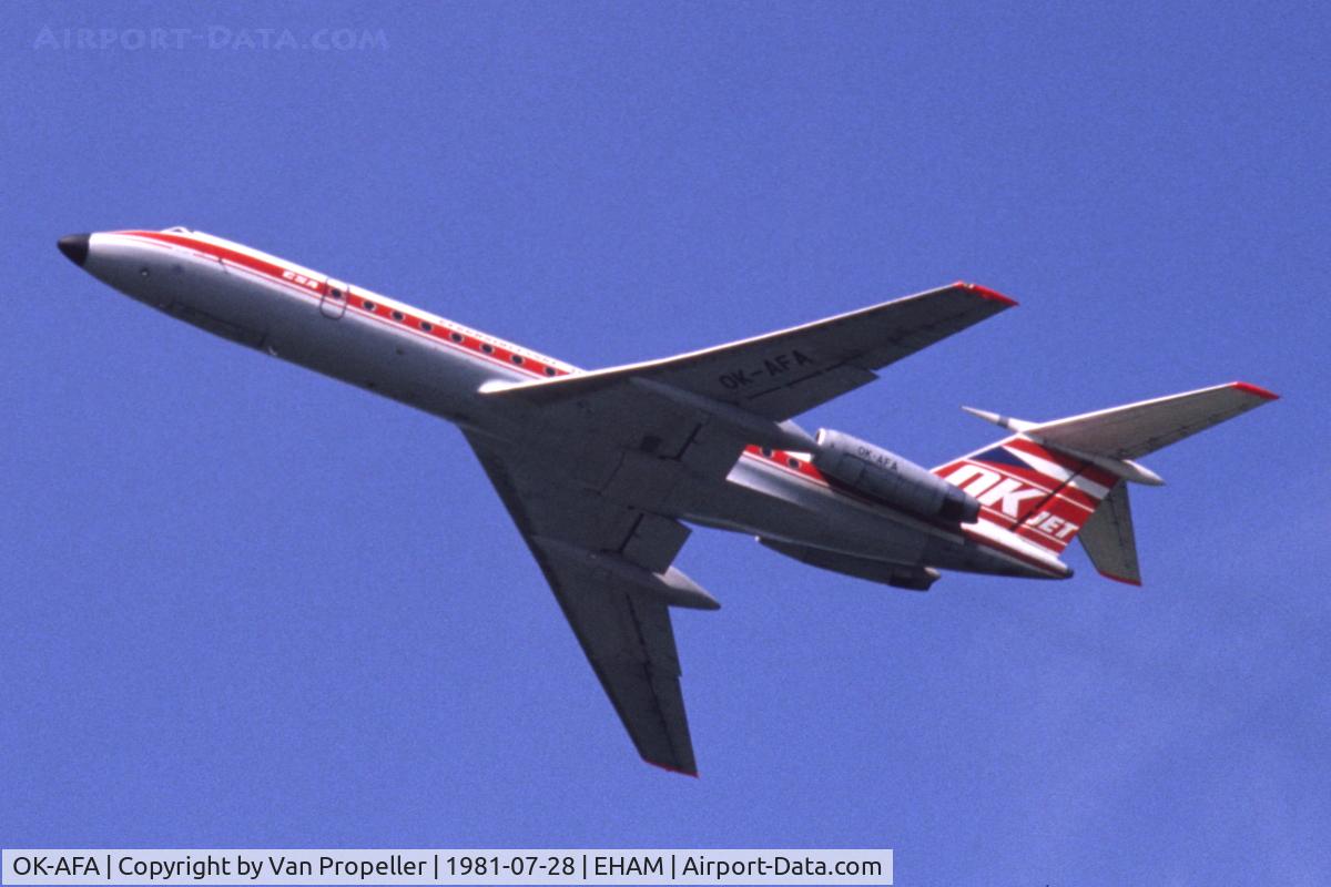 OK-AFA, 1971 Tupolev Tu-134A C/N 1351406, Tupolev Tu-134A of CSA taking off from Schiphol airport, the Netherlands