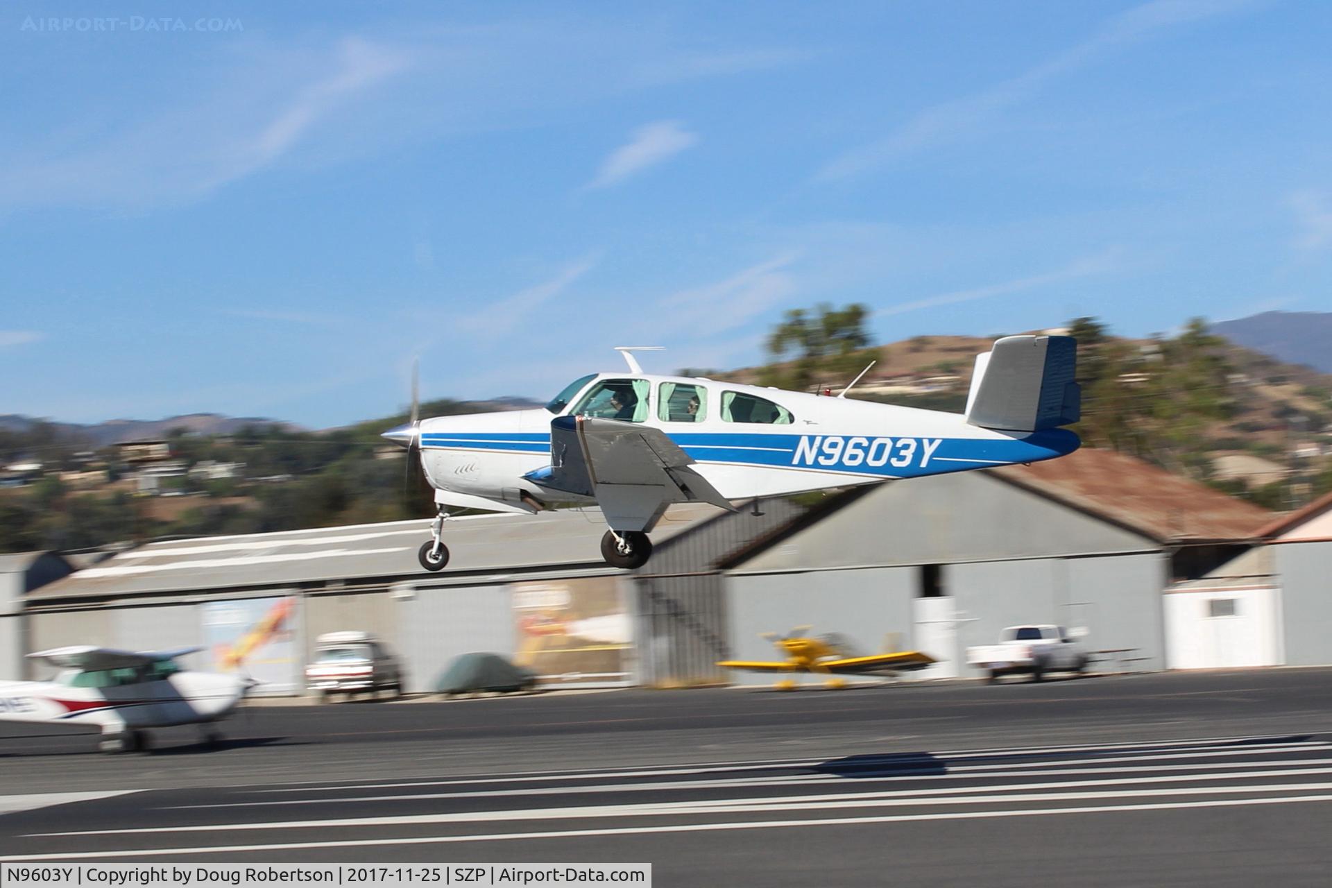 N9603Y, 1963 Beech P35 Bonanza C/N D-7115, 1963 Beech P35 BONANZA, Continental IO-470-N 260 Hp, on final Rwy 22, excuse grab shot