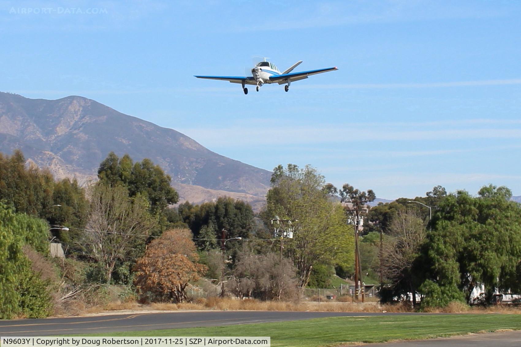 N9603Y, 1963 Beech P35 Bonanza C/N D-7115, 1963 Beech P35 BONANZA, Continental IO-470-N 260 Hp, on final Rwy 22