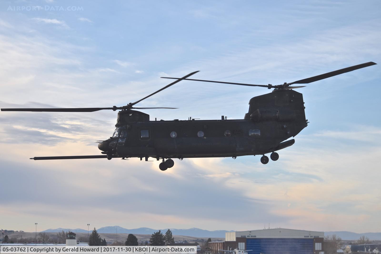 05-03762, 2005 Boeing MH-47G Chinook C/N M.3762, Early morning departure.  U.S. Army 160th Special Operations Aviation Regiment (SOAR)
“Night Stalkers” 4th BN, Joint Base Lewis-McChord, WA.
