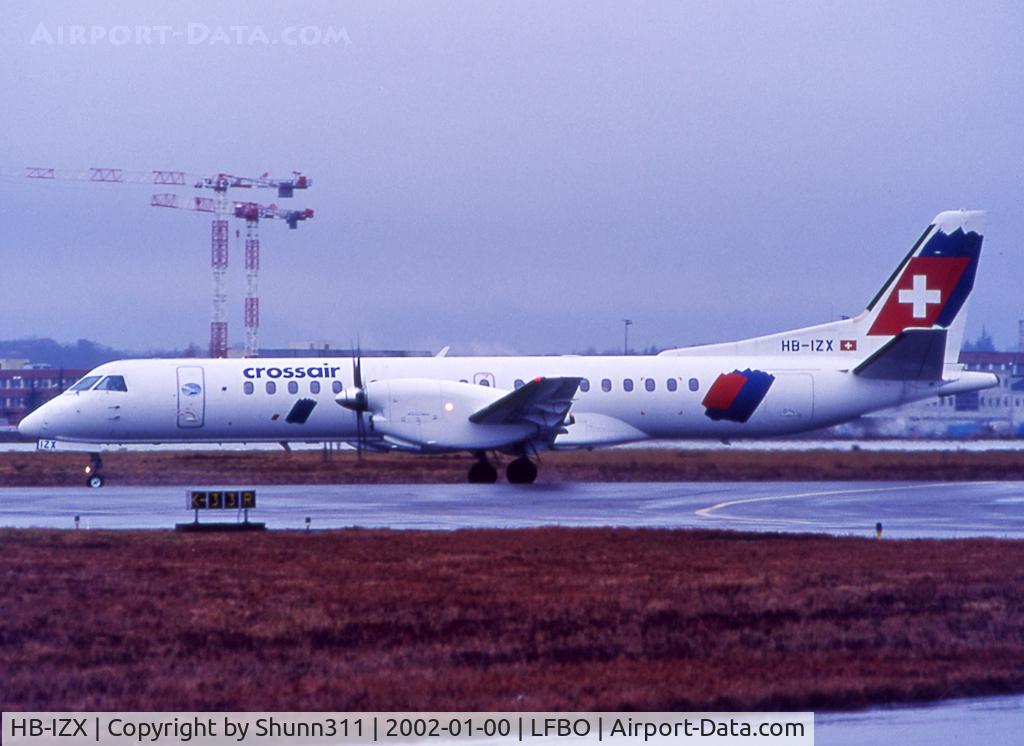 HB-IZX, 1996 Saab 2000 C/N 2000-041, Taxiing holding point rwy 32R for departure...