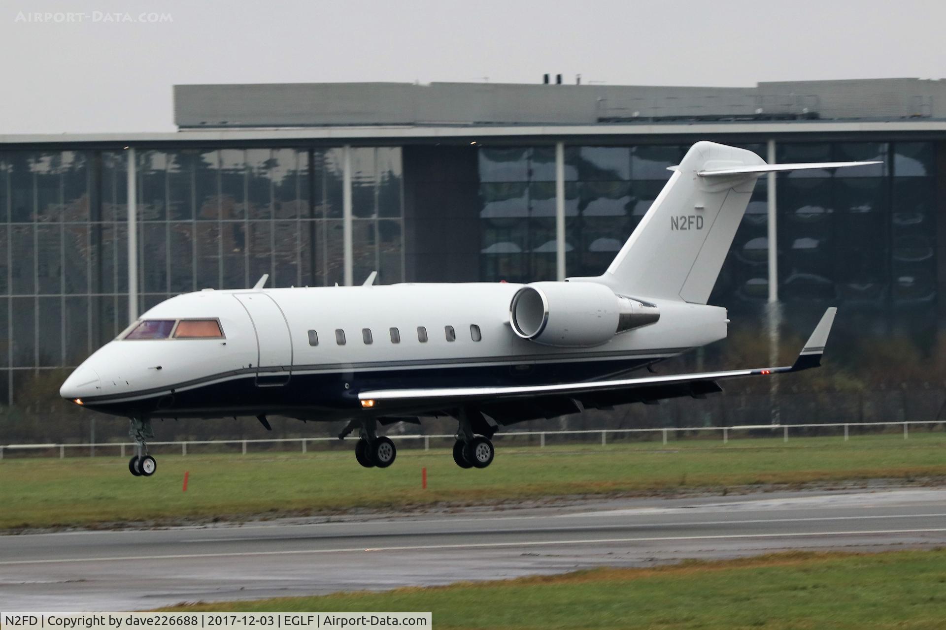 N2FD, 1997 Canadair Challenger 604 (CL-600-2B16) C/N 5345, N2FD landing at Farnborough on a soggy Sunday morning