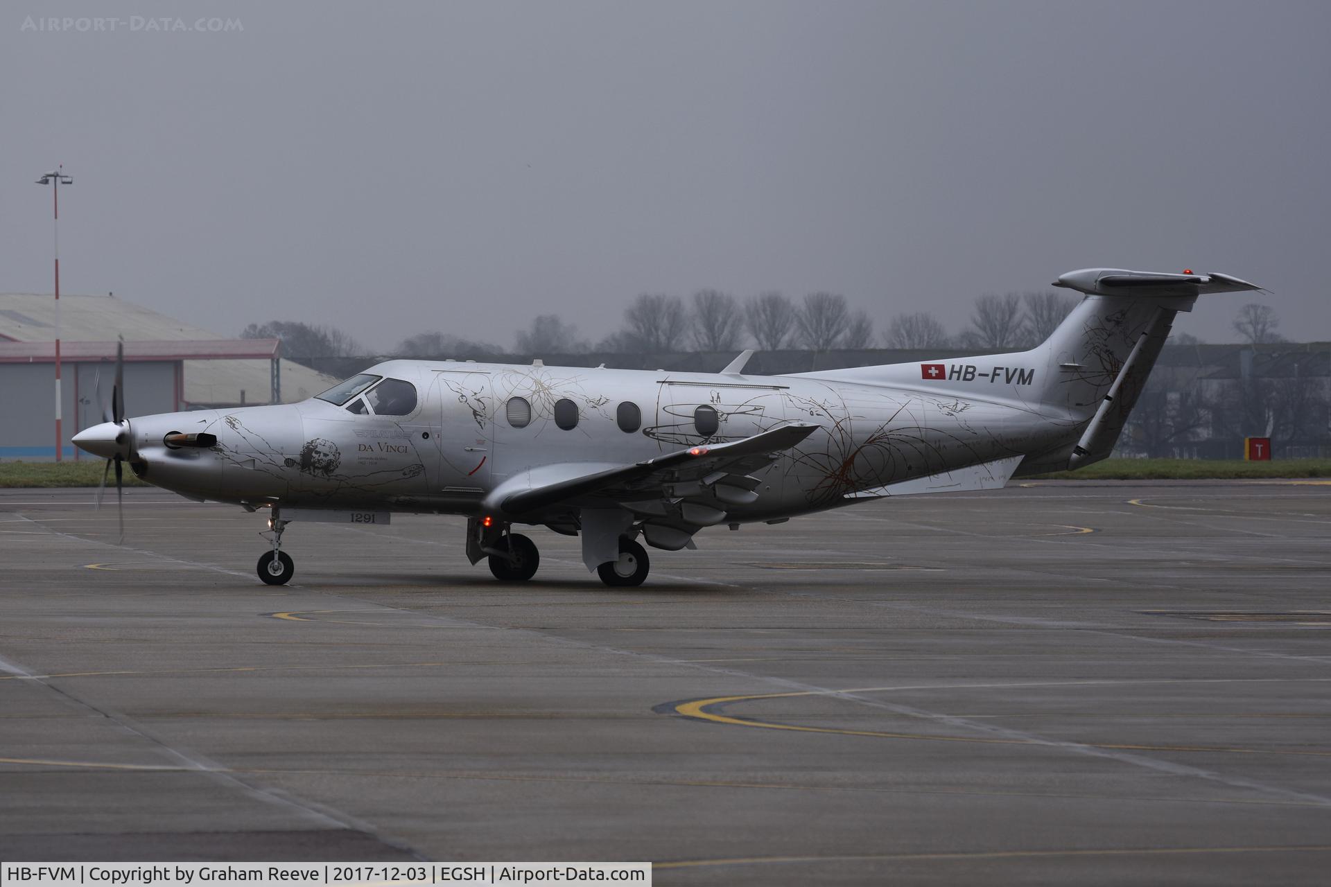 HB-FVM, 2011 Pilatus PC-12/47E C/N 1291, Departing from Norwich.