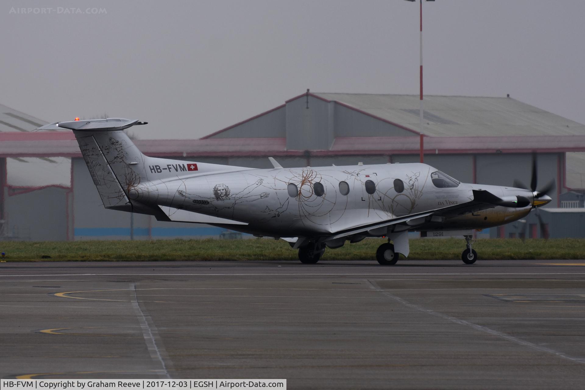 HB-FVM, 2011 Pilatus PC-12/47E C/N 1291, Departing from Norwich.