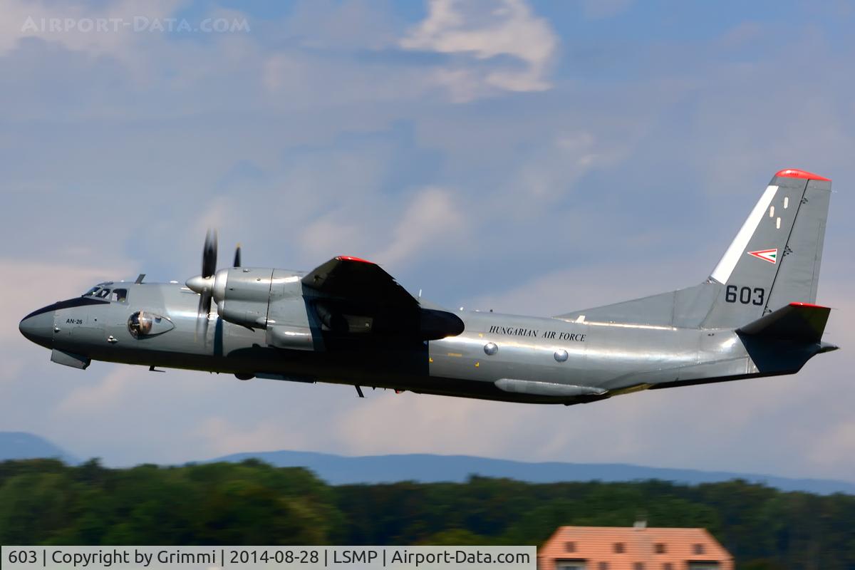 603, 1975 Antonov An-26 C/N 3603, Hungary leaving Air'14, belongs to MH 59. Sz.D. R