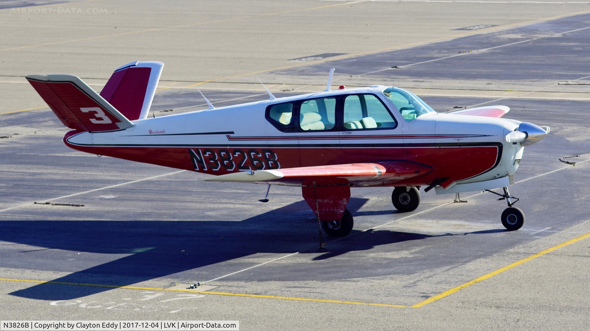 N3826B, 1955 Beech F35 Bonanza C/N D-4091, Livermore Airport California 2017.