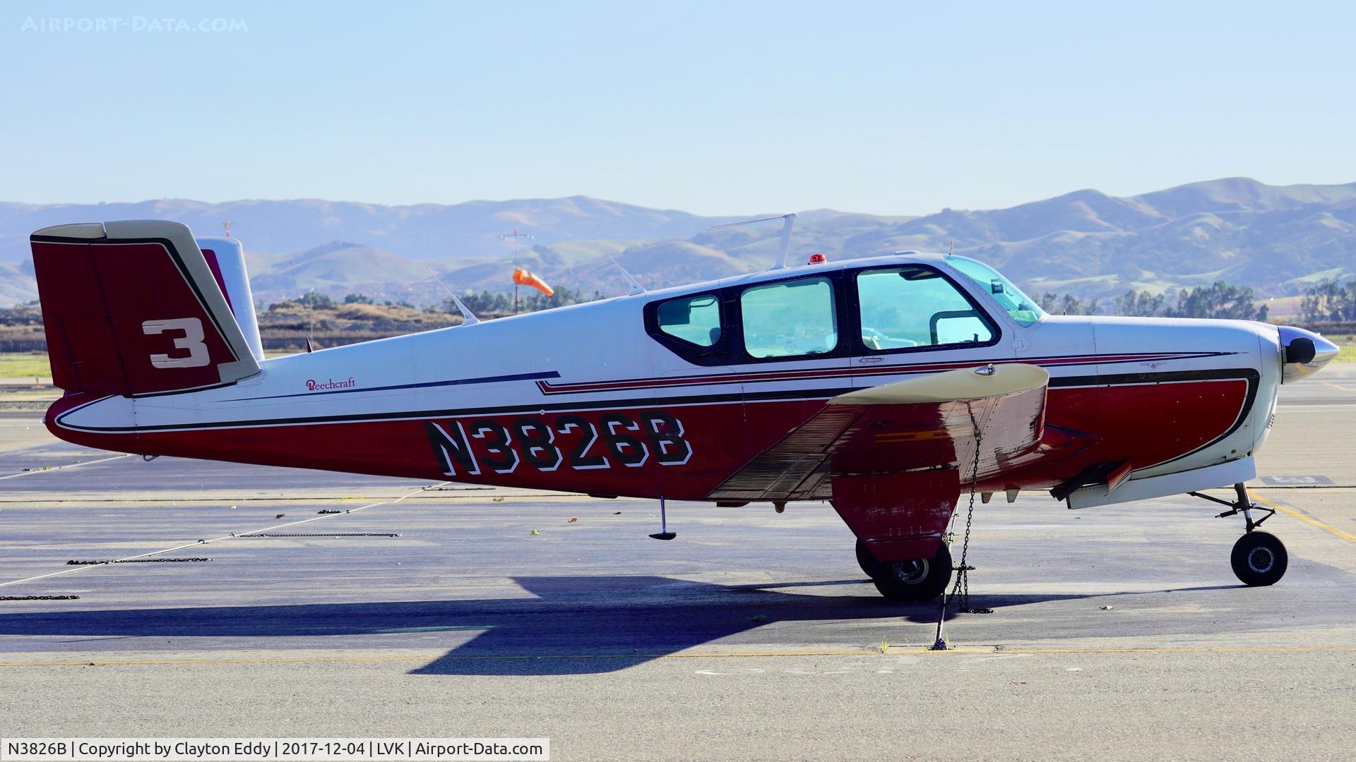 N3826B, 1955 Beech F35 Bonanza C/N D-4091, Livermore Airport California 2017.