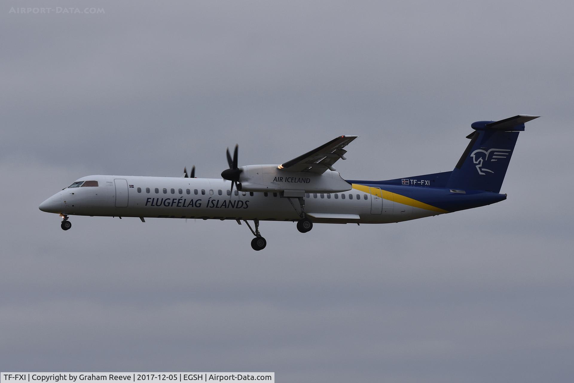 TF-FXI, 2000 De Havilland Canada DHC-8-402Q Dash 8 C/N 4033, Landing at Norwich.