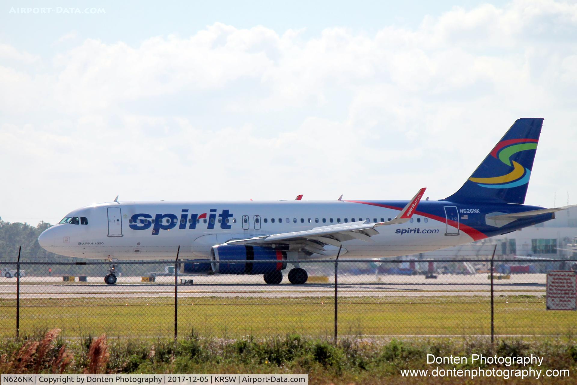 N626NK, 2014 Airbus A320-232 C/N 5999, Spirit Flight 937 (N626NK) arrives on Runway 6 at Southwest Florida International Airport following flight from Boston-Logan International Airport