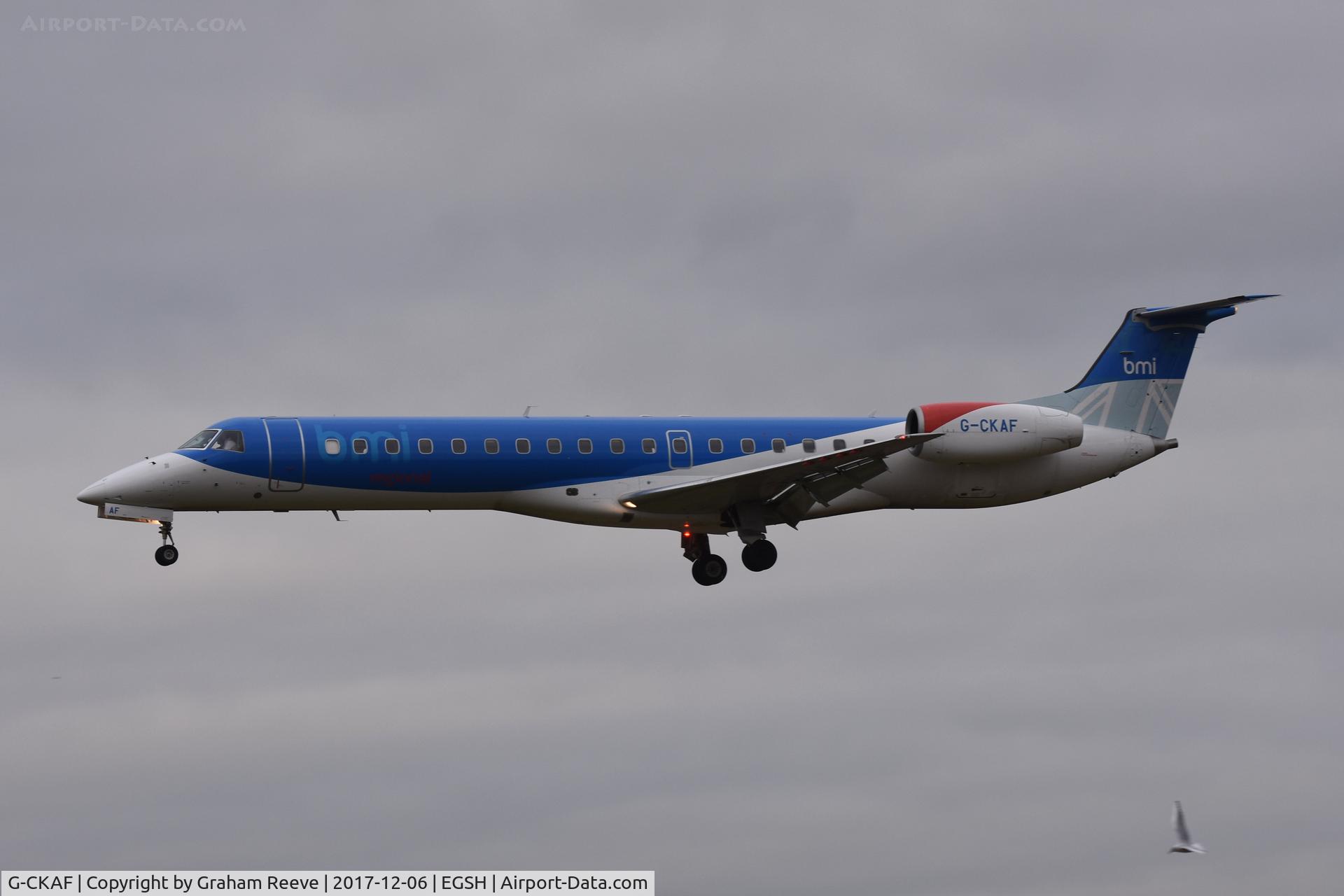 G-CKAF, 1998 Embraer EMB-145EU (ERJ-145EU) C/N 145047, Landing at Norwich.