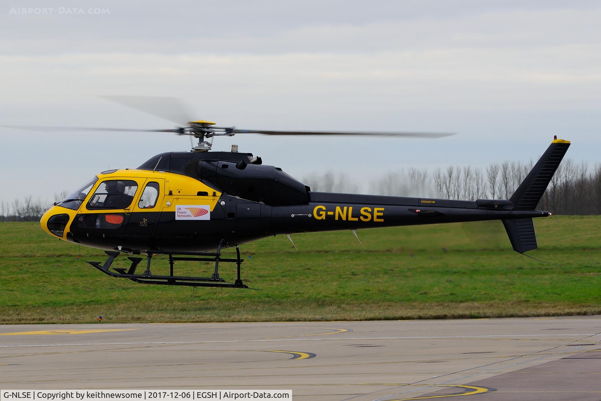 G-NLSE, 1987 Aerospatiale AS-355F-2 Ecureuil 2 C/N 5364, 'Powerline 66' arriving at Norwich for fuel.