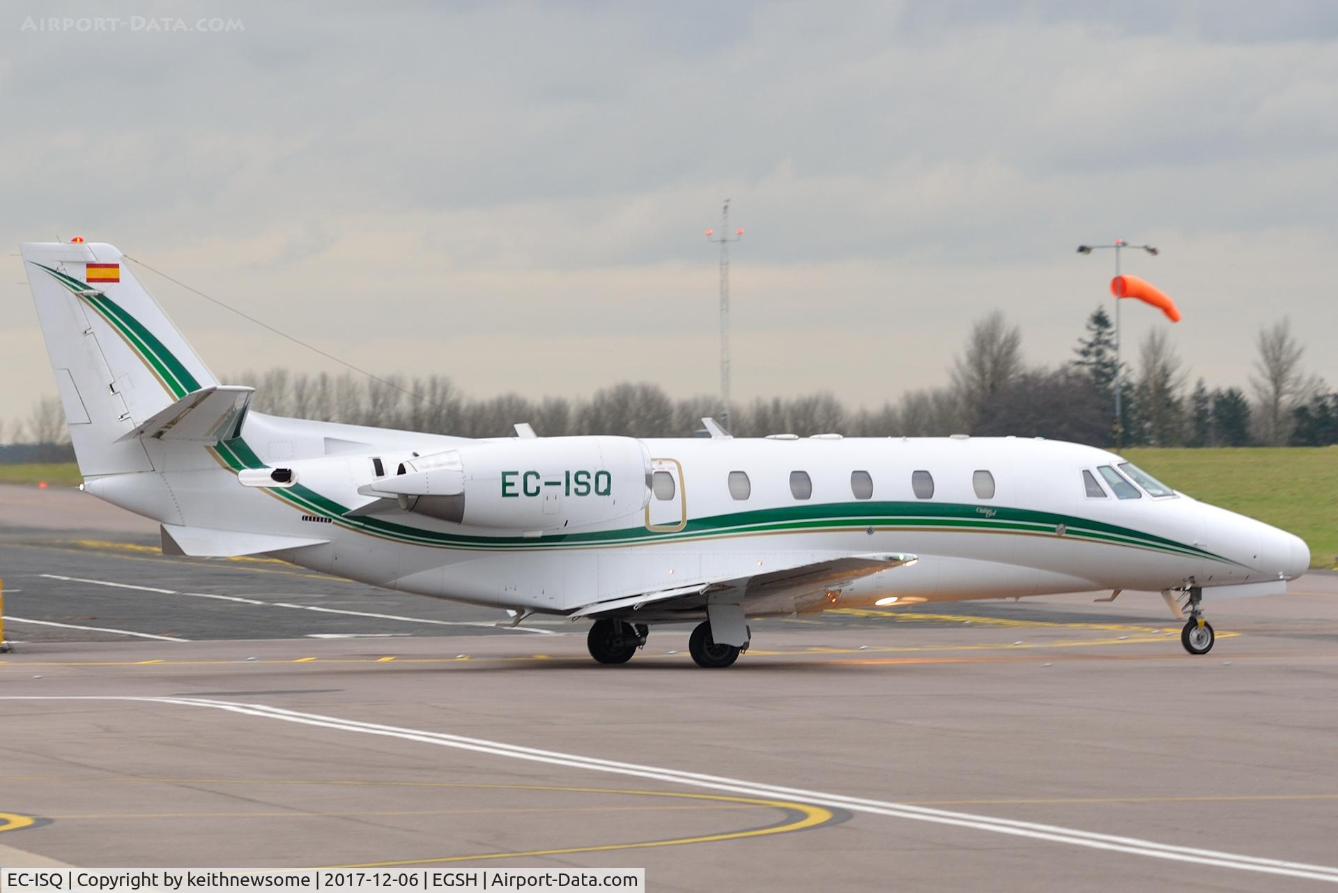 EC-ISQ, 2006 Cessna 560XL Citation Excel C/N 560-5616, Leaving Norwich for East Midlands.