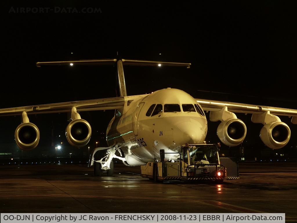 OO-DJN, 1995 British Aerospace Avro 146-RJ85 C/N E.2275, departure and pushback to Madrid Barajas