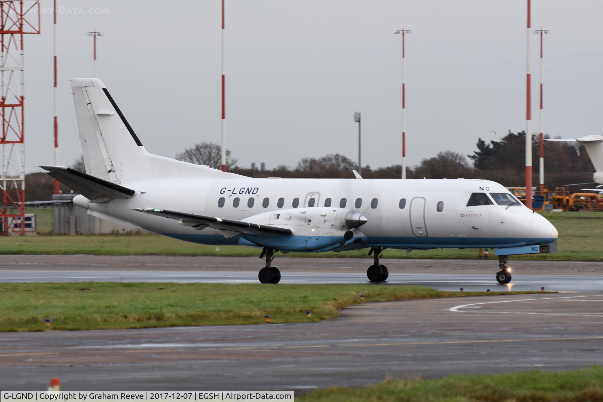 G-LGND, 1989 Saab SF340B C/N 340B-169, Just landed at Norwich.