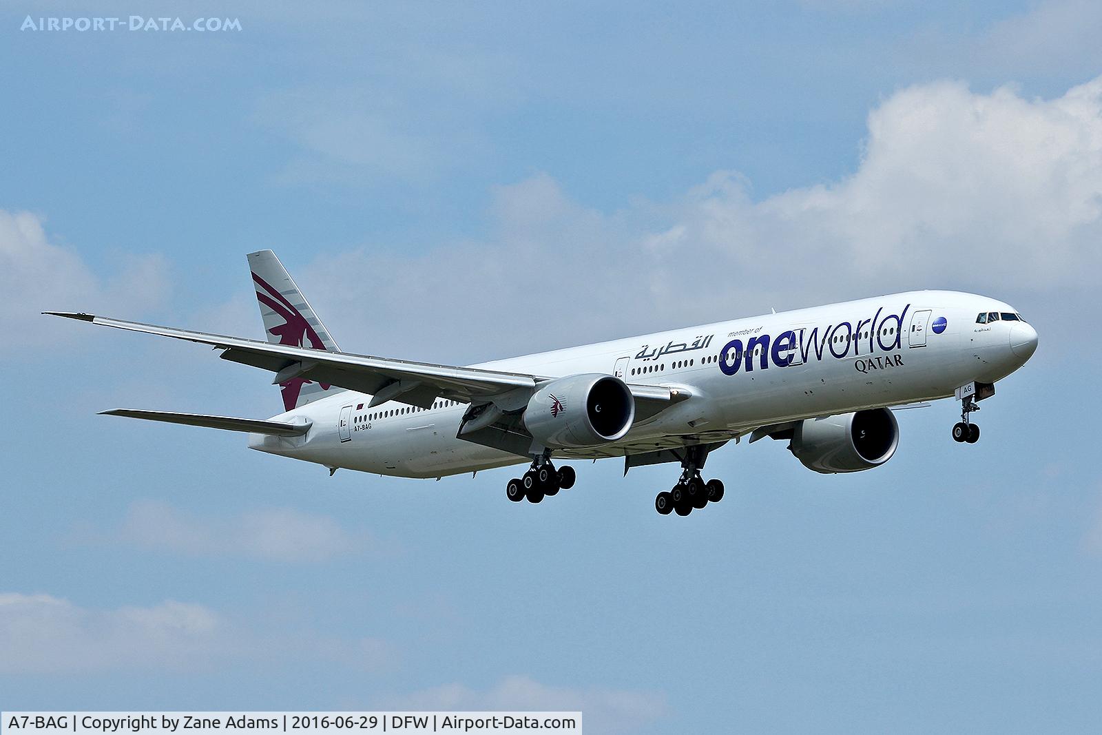 A7-BAG, 2009 Boeing 777-3DZ/ER C/N 36014, Arriving at DFW Airport
