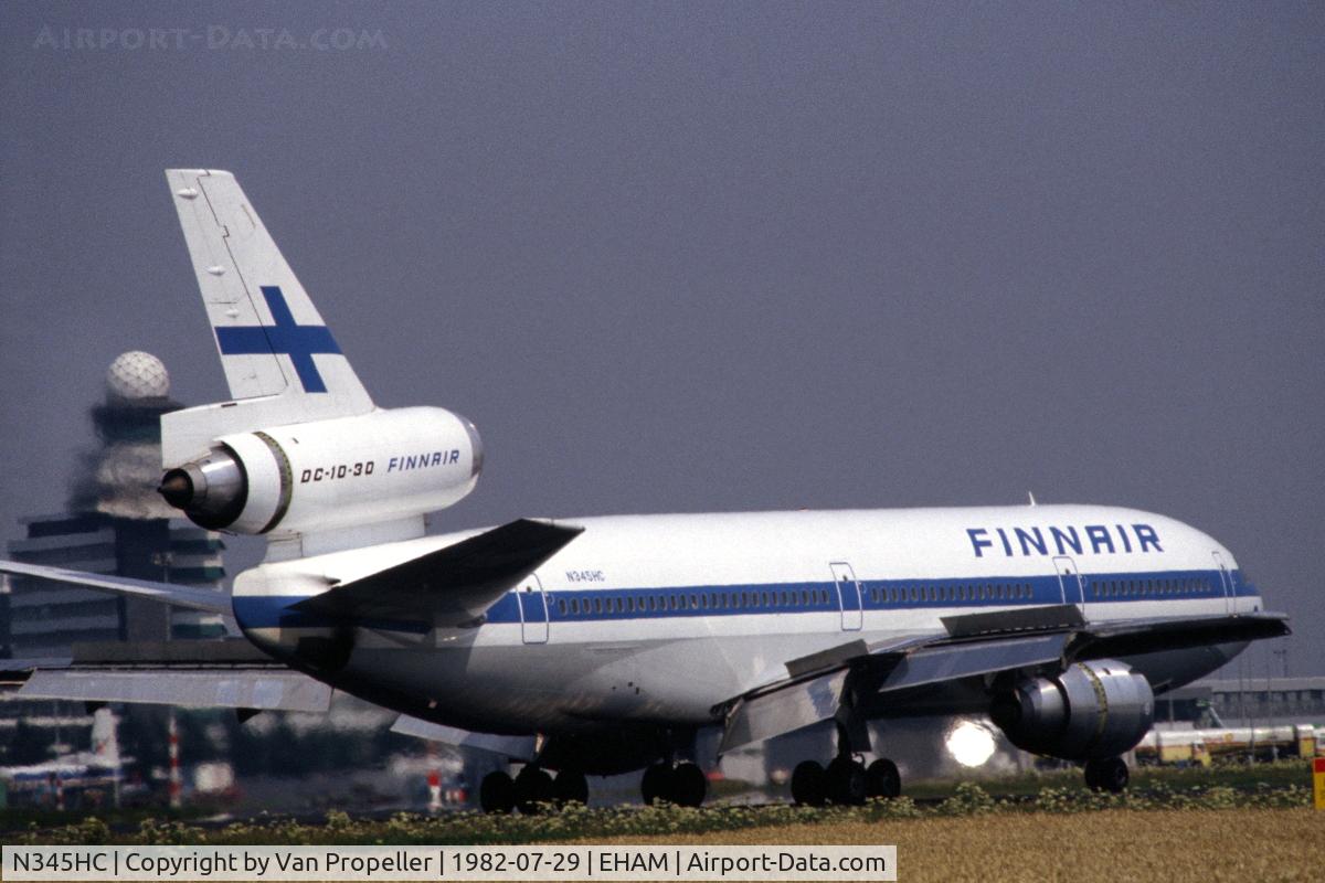 N345HC, 1986 McDonnell Douglas DC-10-30 C/N 48265, DC-10-30 of Finnair landing at Schiphol airport, the Netherlands, 1982