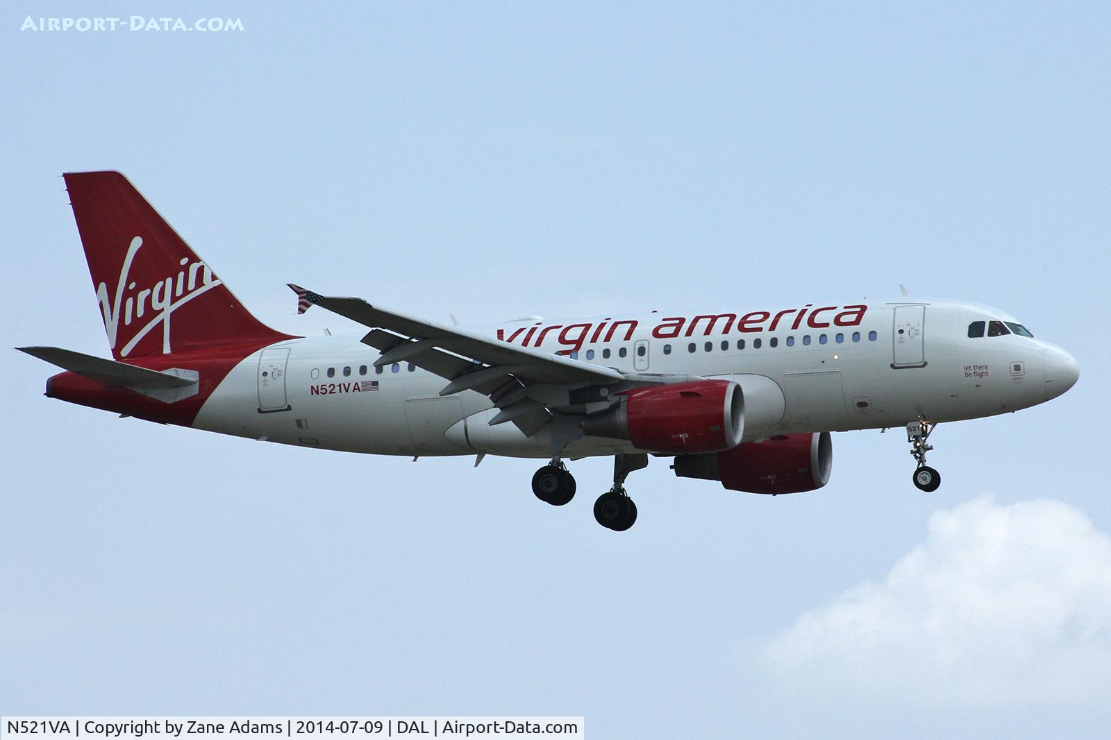 N521VA, 2006 Airbus A319-112 C/N 2773, Arriving at Dallas Love Field