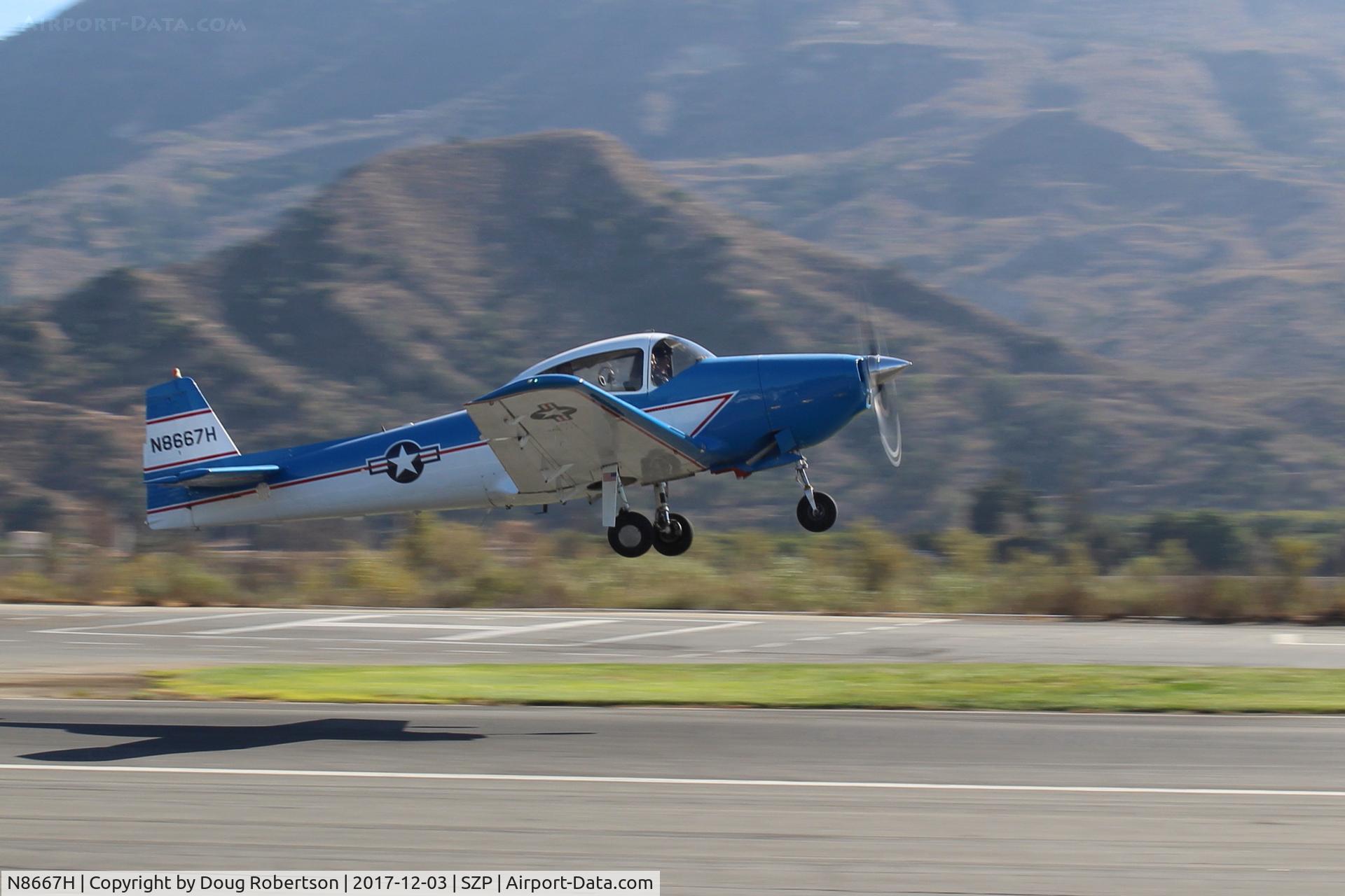 N8667H, 1947 North American Navion C/N NAV-4-667, 1947 North American NAVION, Continental IO-520 285 Hp upgrade, takeoff climb Rwy 22, Young Eagles flight