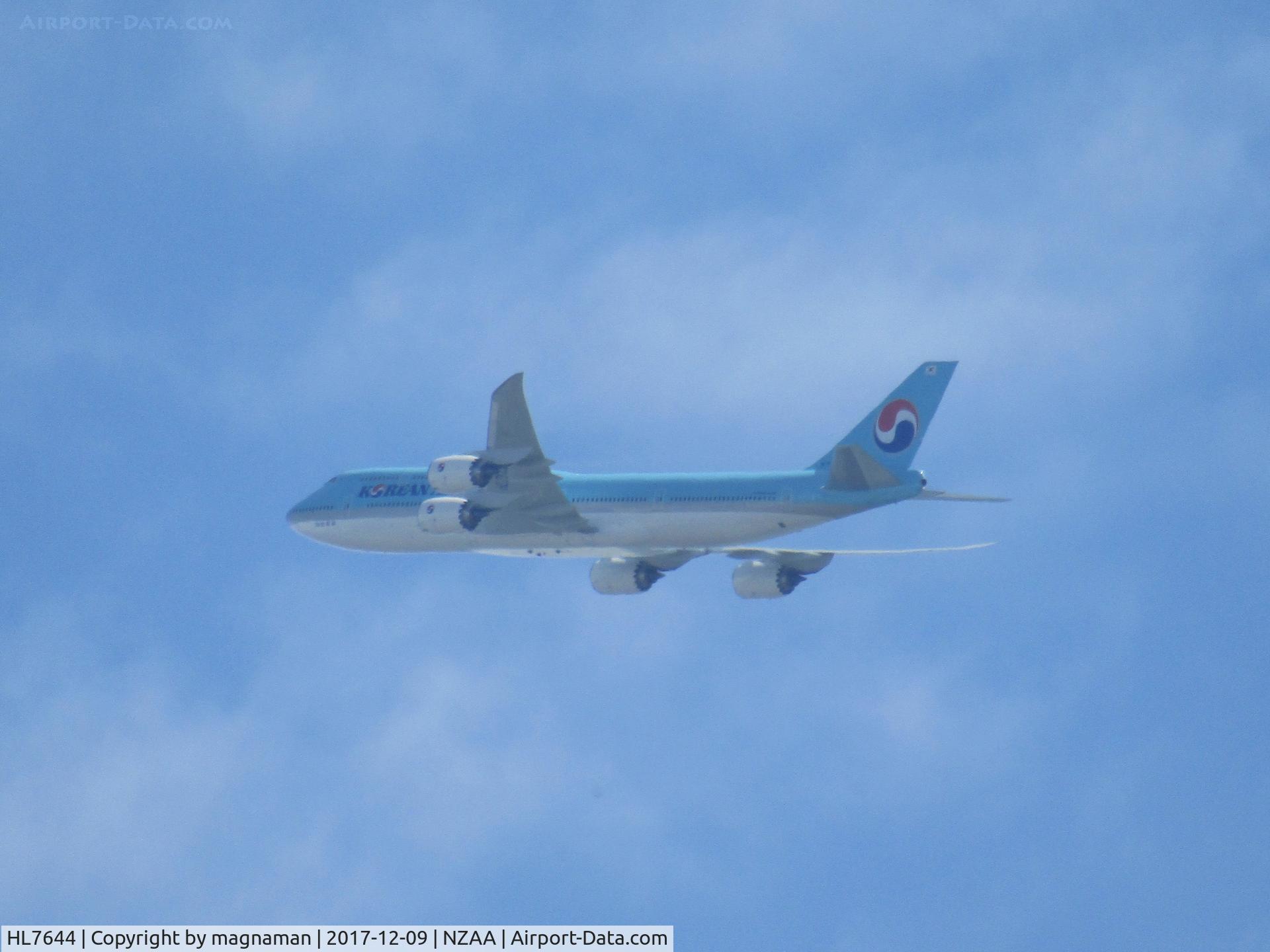 HL7644, 2017 Boeing 747-8B5i C/N 60411, overhead back garden on way back to Seoul