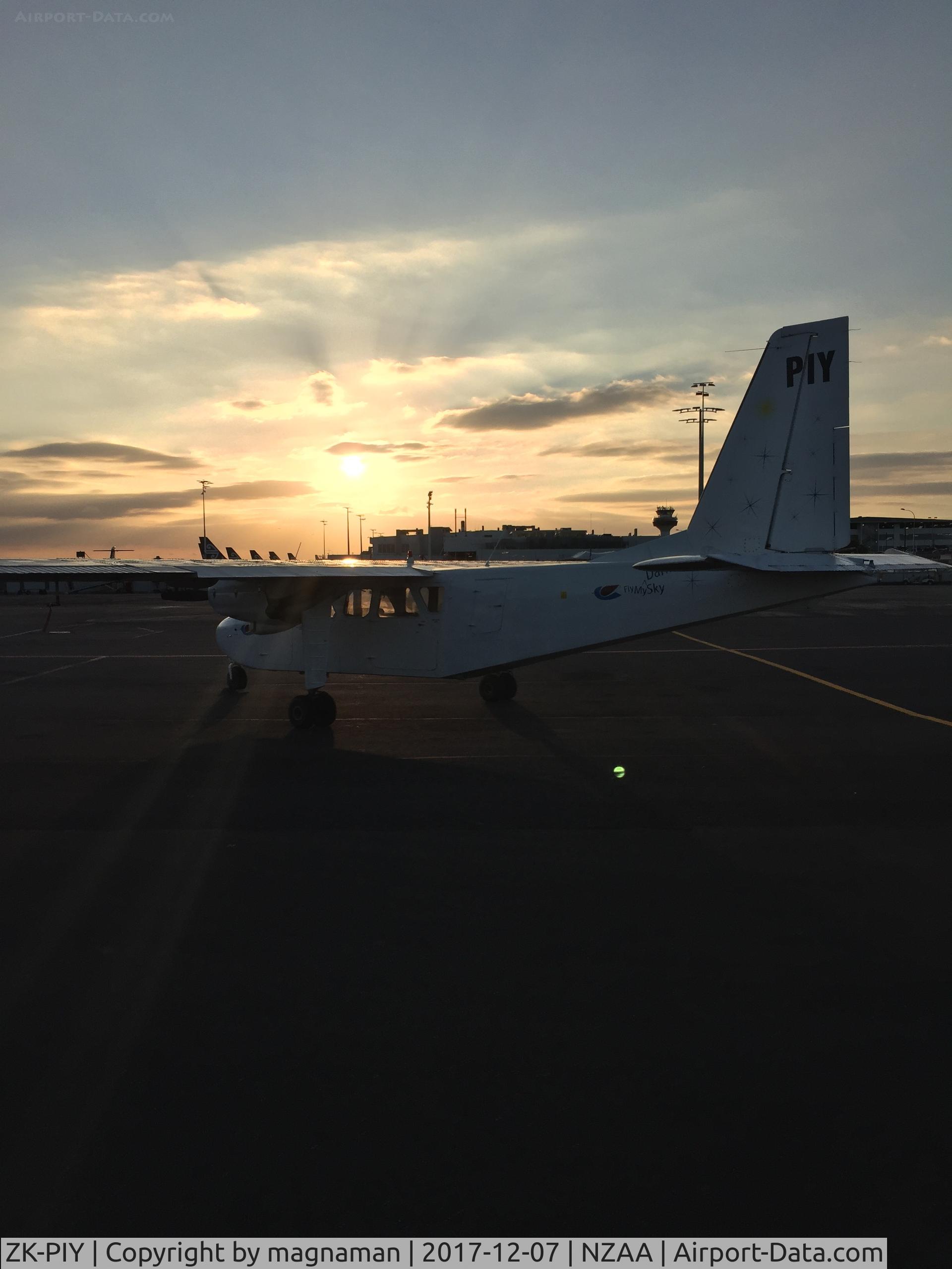 ZK-PIY, 1973 Britten-Norman BN-2A-20 Islander C/N 344, on apron as sun setting