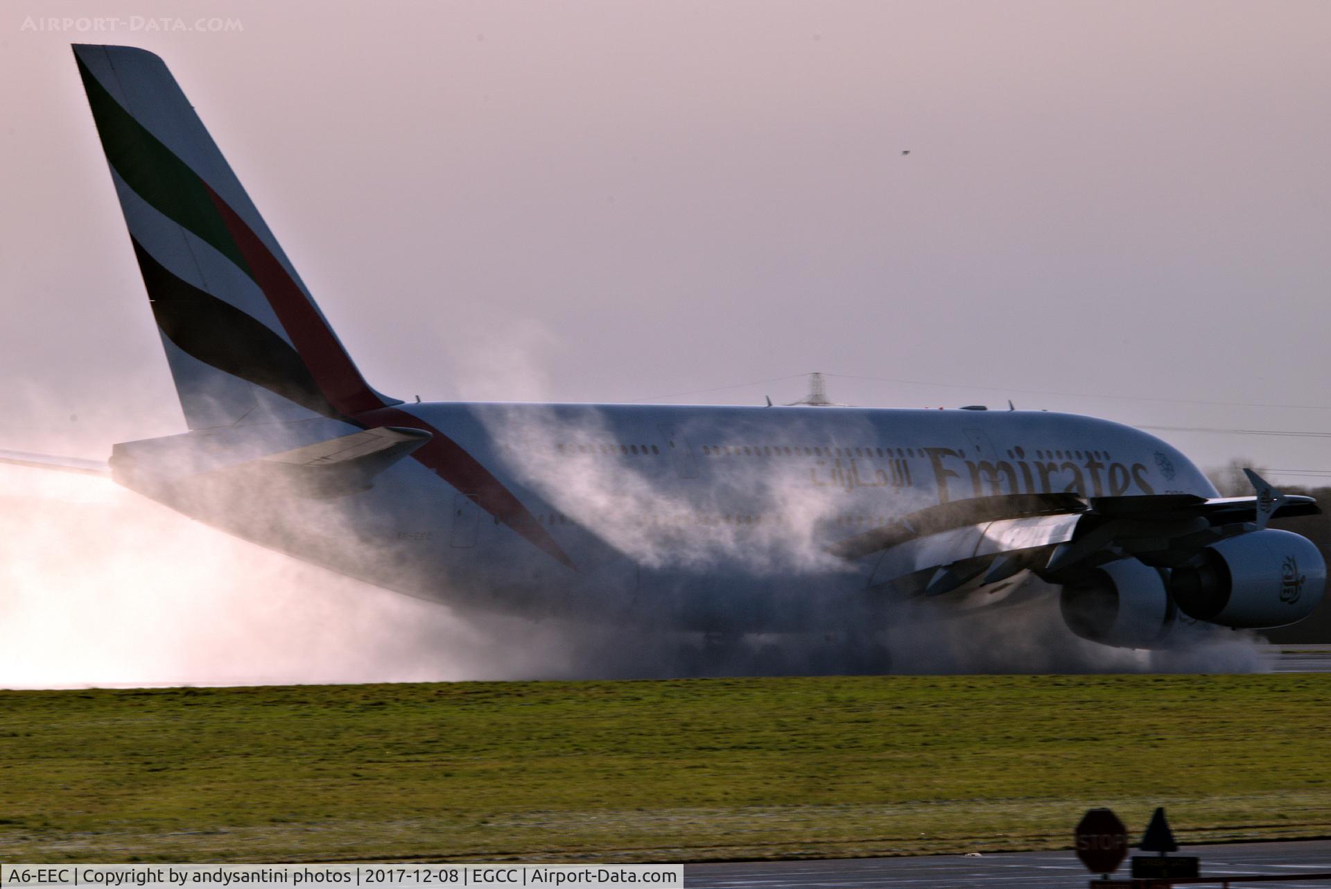 A6-EEC, 2012 Airbus A380-861 C/N 110, just landed on runway 23R.