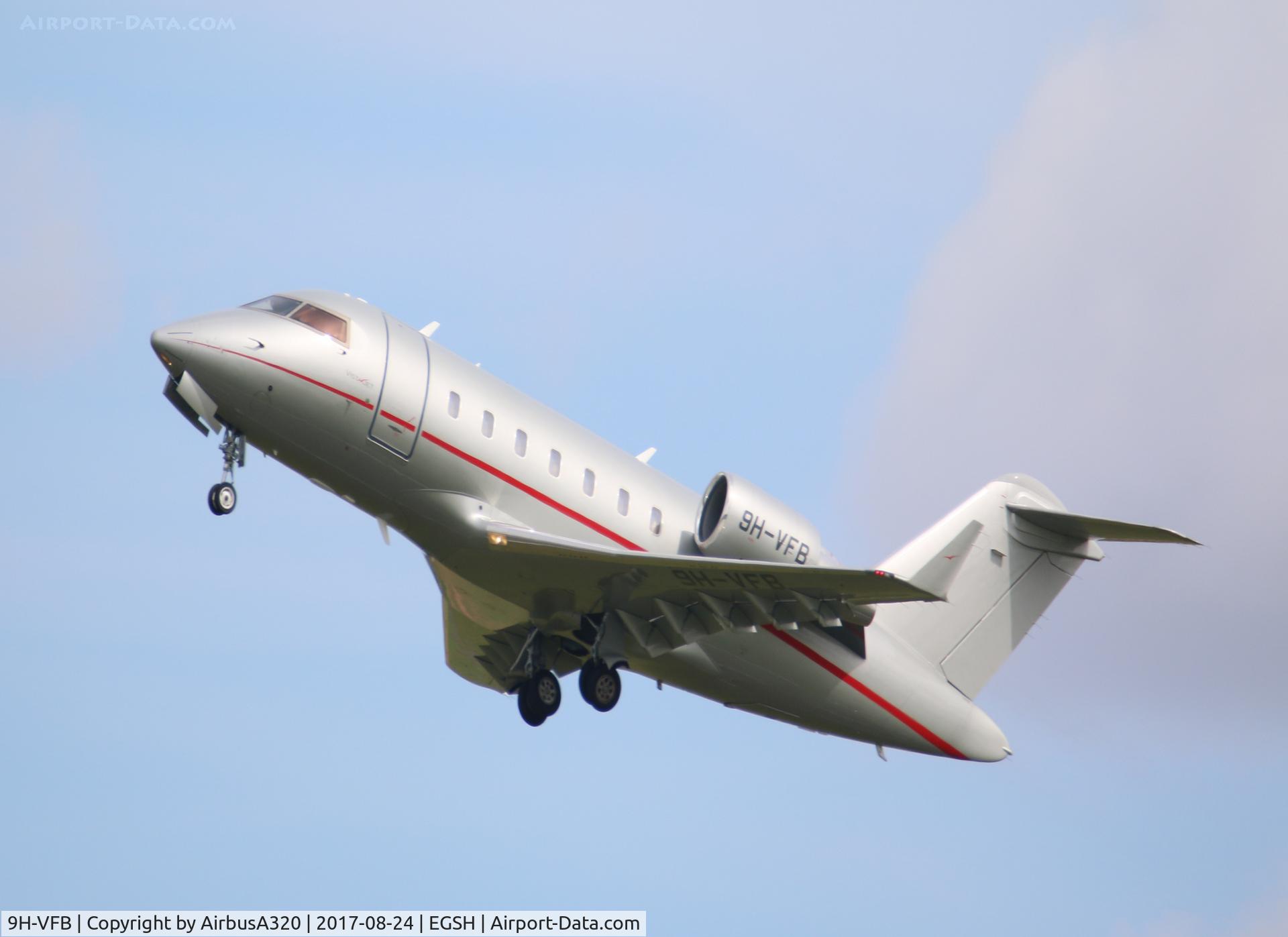 9H-VFB, 2014 Bombardier Challenger 604 (CL-600-2B16) C/N 5971, departing on a rare nice sunny day