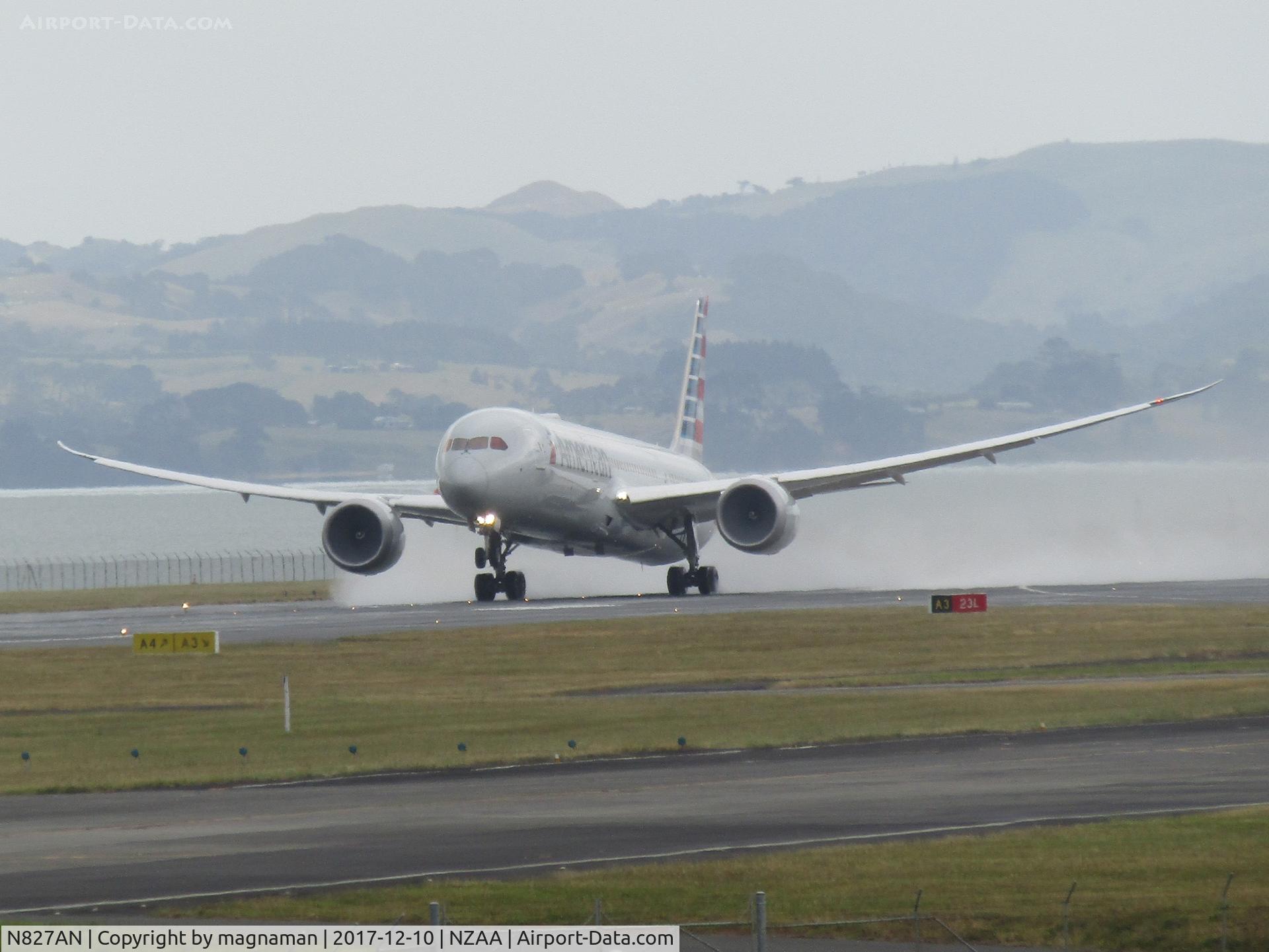 N827AN, 2017 Boeing 787-9 Dreamliner Dreamliner C/N 40647, taking off from wet runway