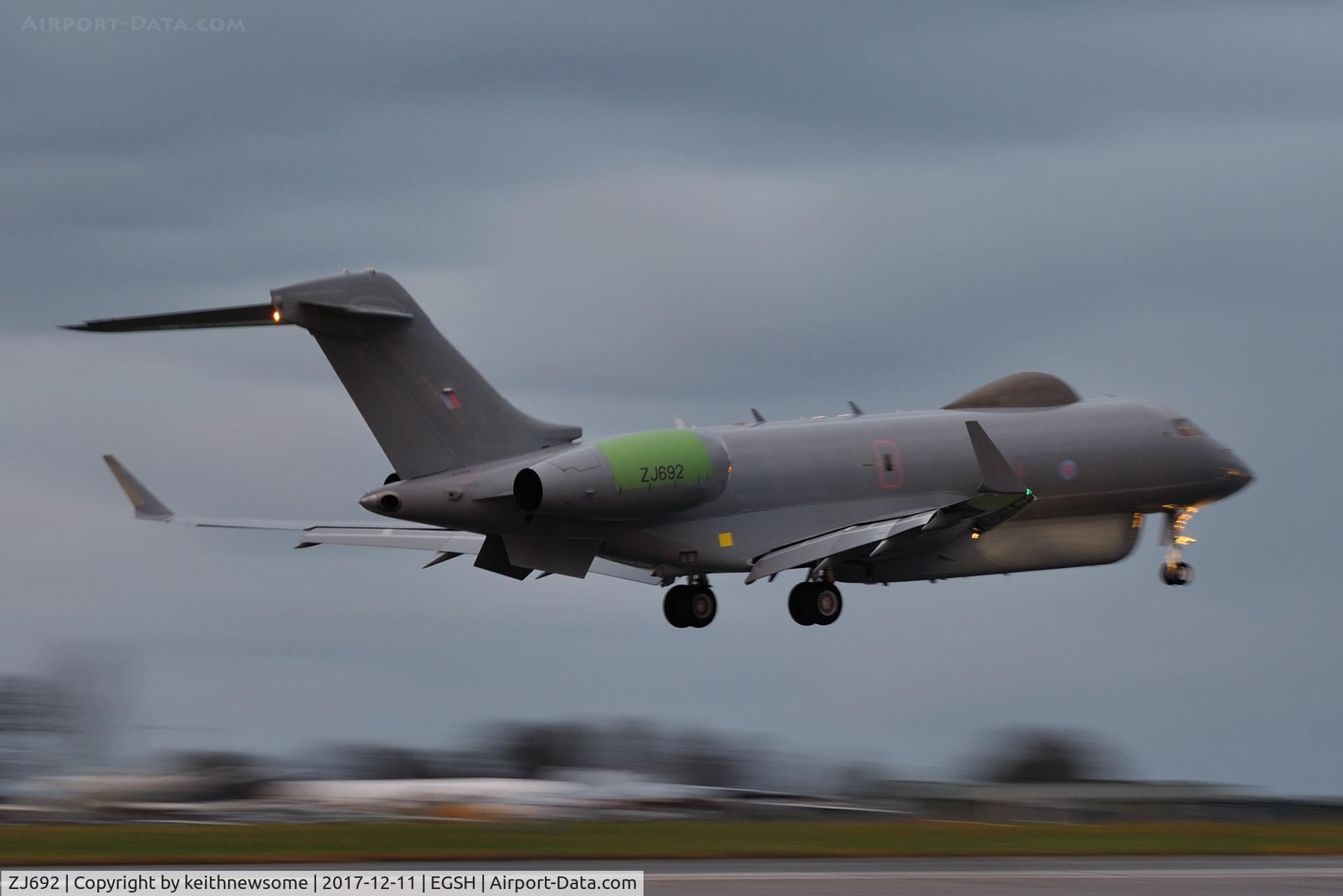 ZJ692, 2008 Bombardier BD-700-1A10 Sentinel R1 C/N 9131, Arriving for paintwork.