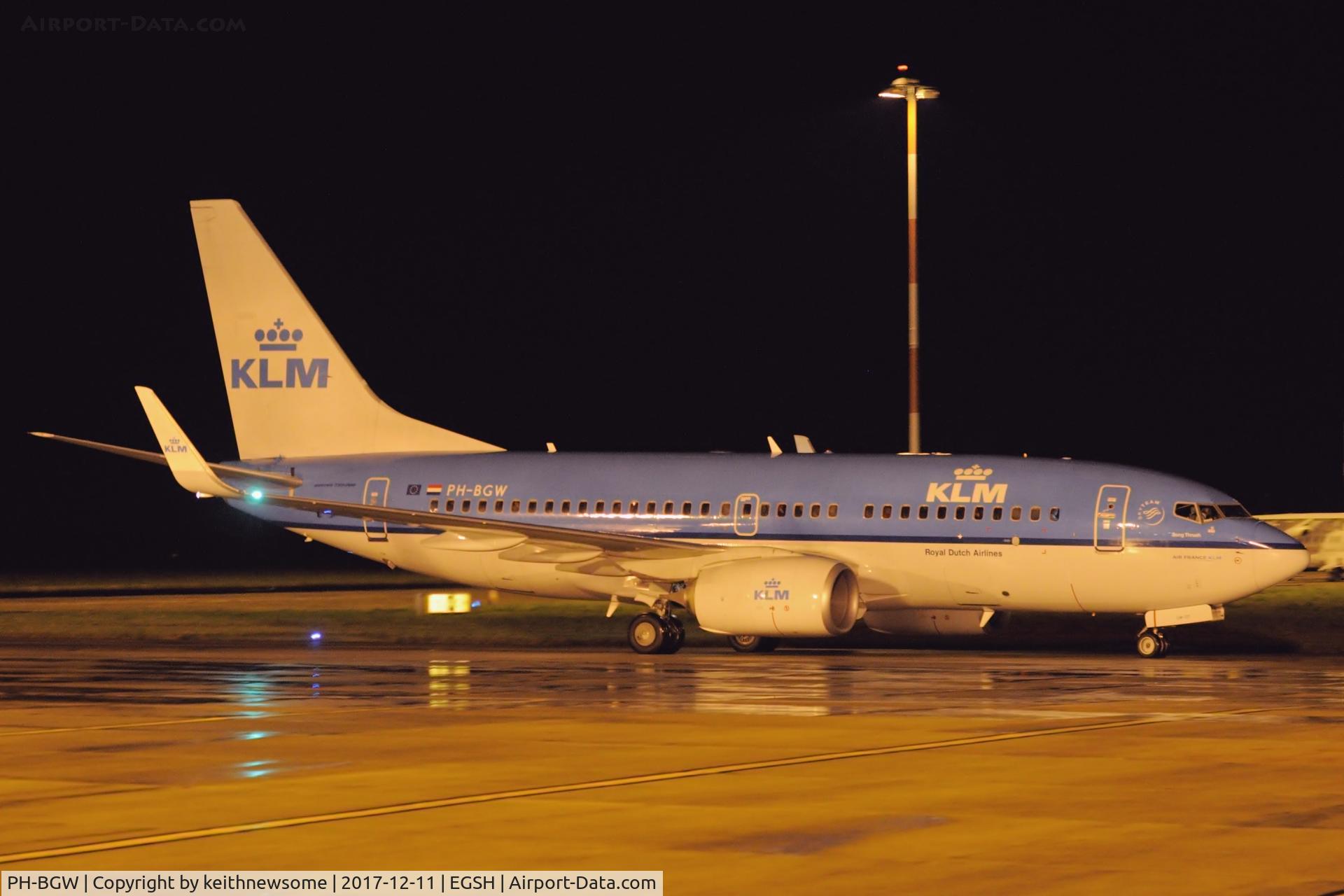 PH-BGW, 2011 Boeing 737-7K2 C/N 38128, Diversion to Norwich on flight from Geneva to Amsterdam.