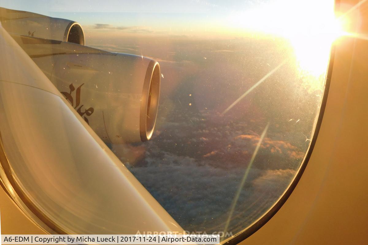 A6-EDM, 2010 Airbus A380-861 C/N 042, Catching the last sun of the day (AKL-BNE)