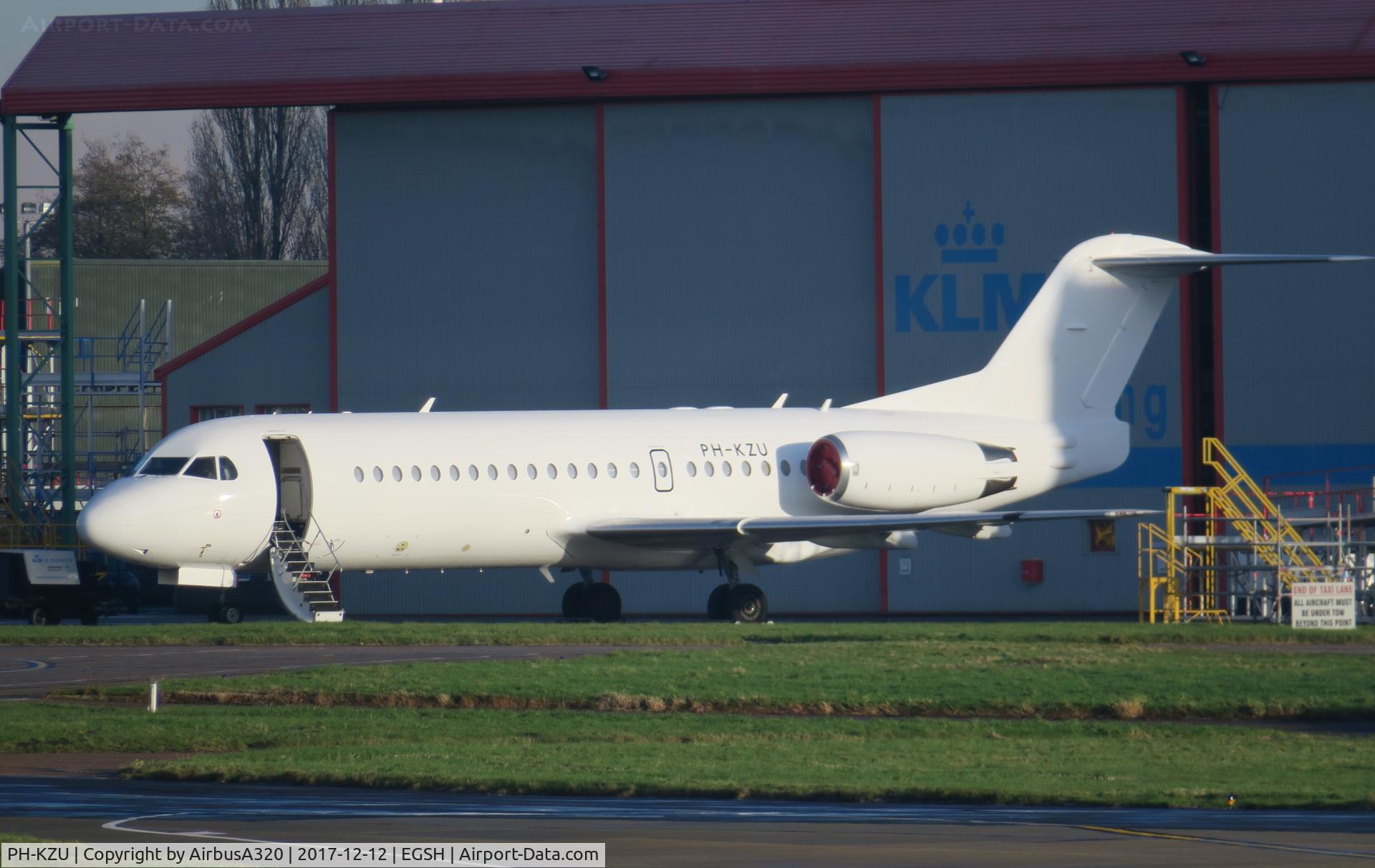 PH-KZU, 1995 Fokker 70 (F-28-0070) C/N 11543, Former KLM, former Anthony Thank you Fokker special livery, all in the past now as seen parked at Norwich all white, awaiting a new owner and new life
