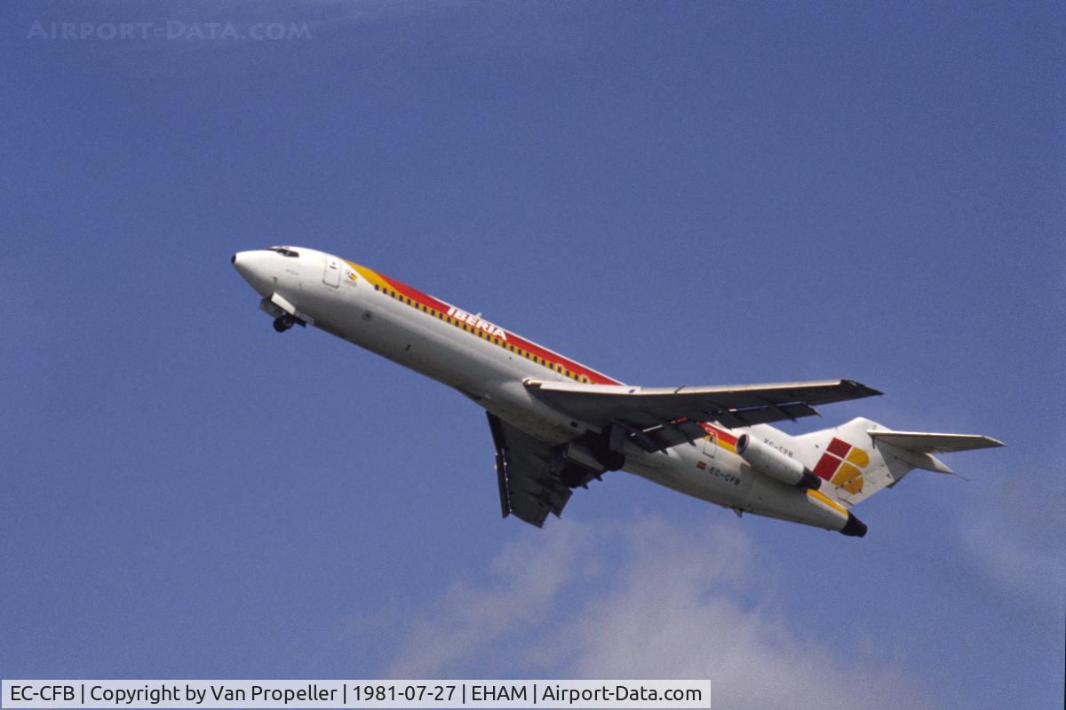 EC-CFB, 1973 Boeing 727-256 C/N 20812, Iberia Boeing 727-256 climbing away from Schiphol airport, the Netherlands, 1981