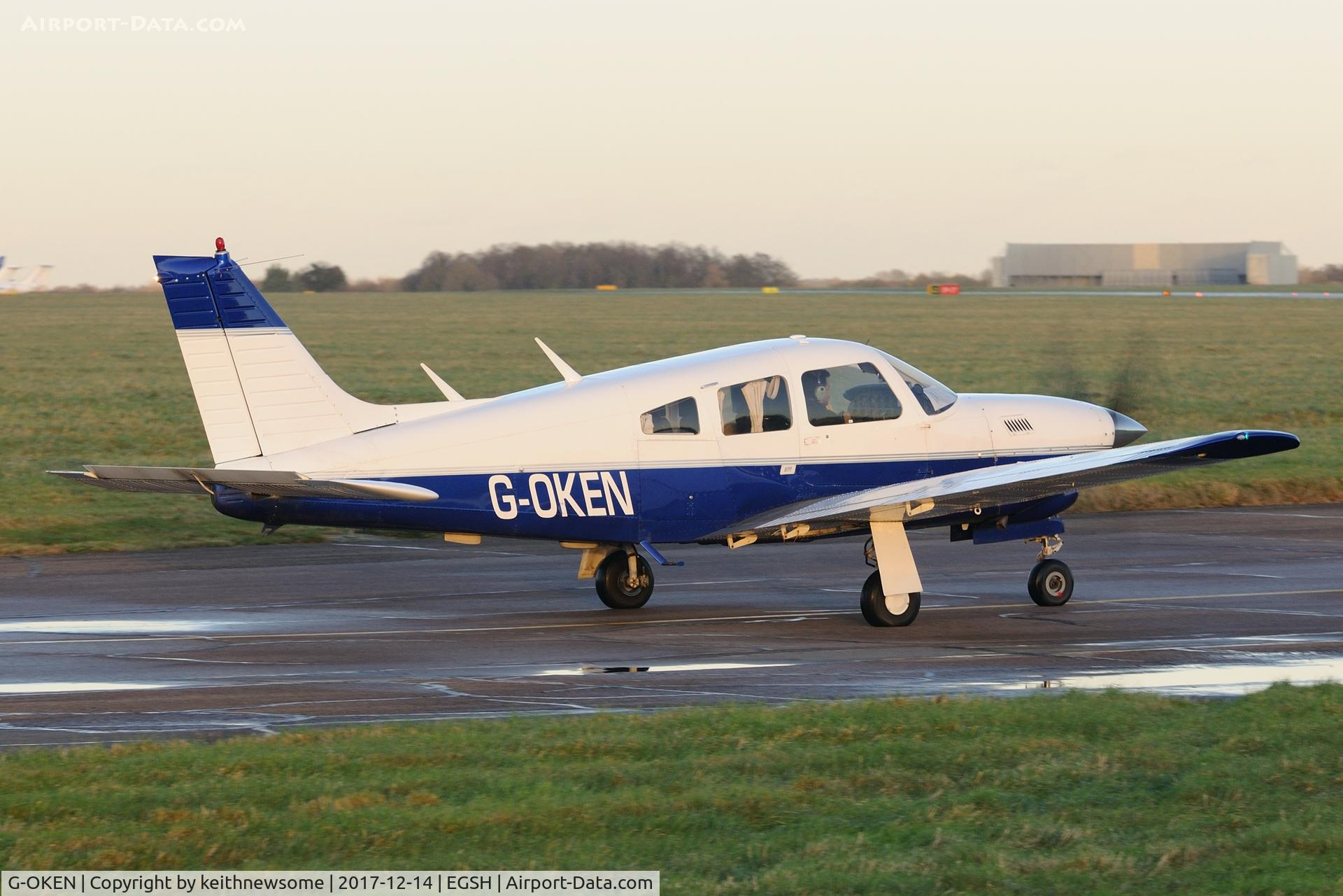 G-OKEN, 1977 Piper PA-28R-201T Cherokee Arrow III C/N 28R-7703390, Nice visitor leaving Norwich.