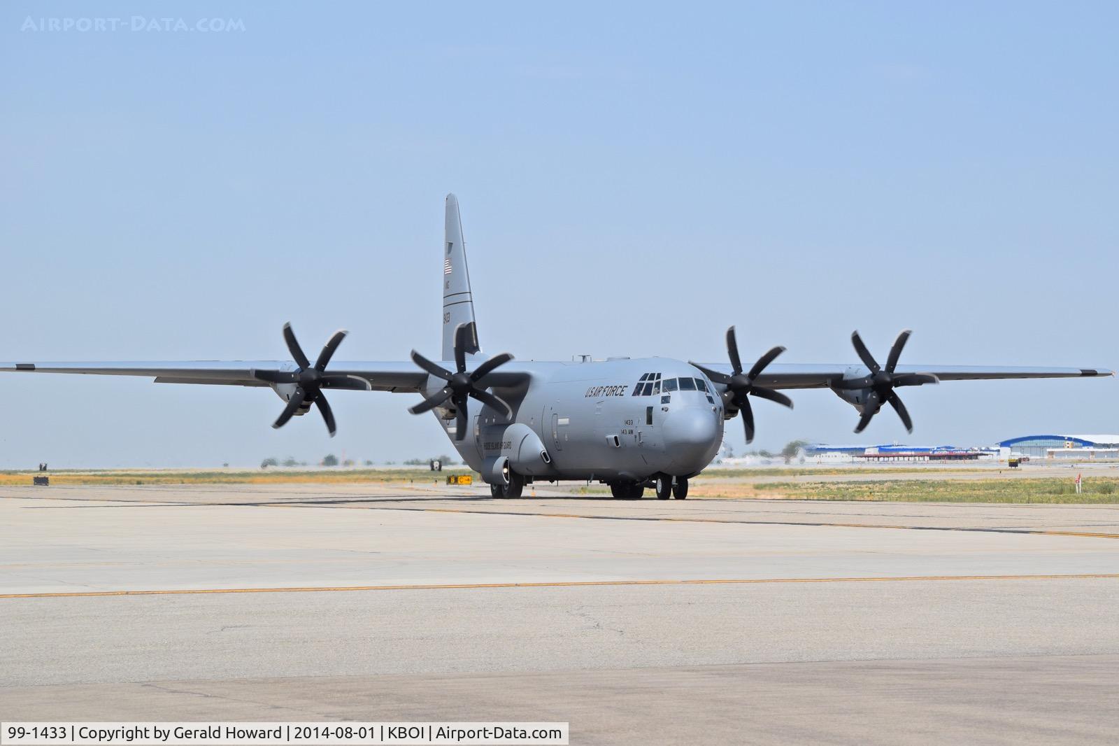 99-1433, 1999 Lockheed Martin C-130J-30 Super Hercules C/N 382-5519, Taxiing on Bravo for RWY 28L.  143rd AW, Rhode Island ANG.