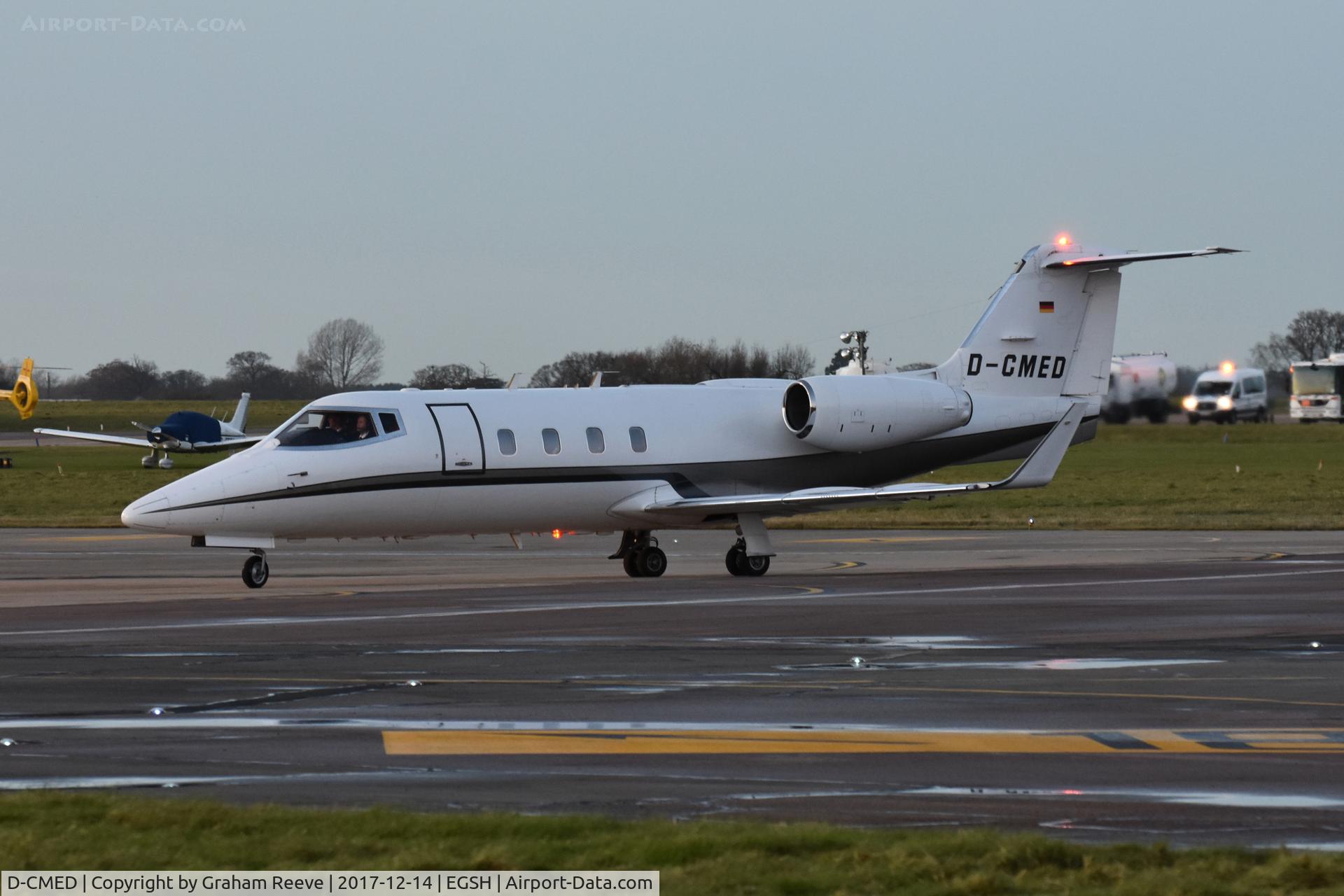 D-CMED, 1982 Gates Learjet 55 Longhorn C/N 59, Just landed at Norwich.