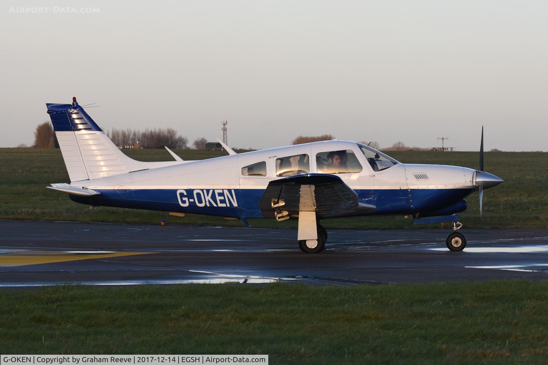 G-OKEN, 1977 Piper PA-28R-201T Cherokee Arrow III C/N 28R-7703390, Departing from Norwich.