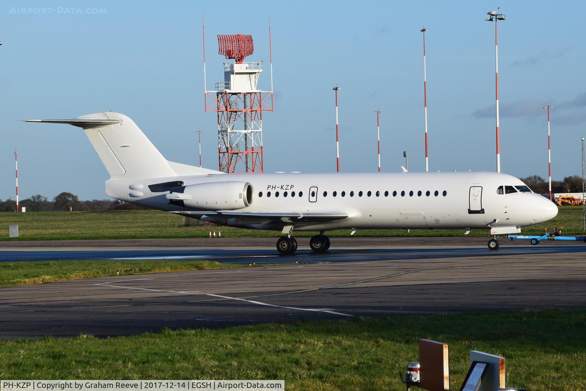 PH-KZP, 1995 Fokker 70 (F-28-0070) C/N 11539, Under tow at Norwich.