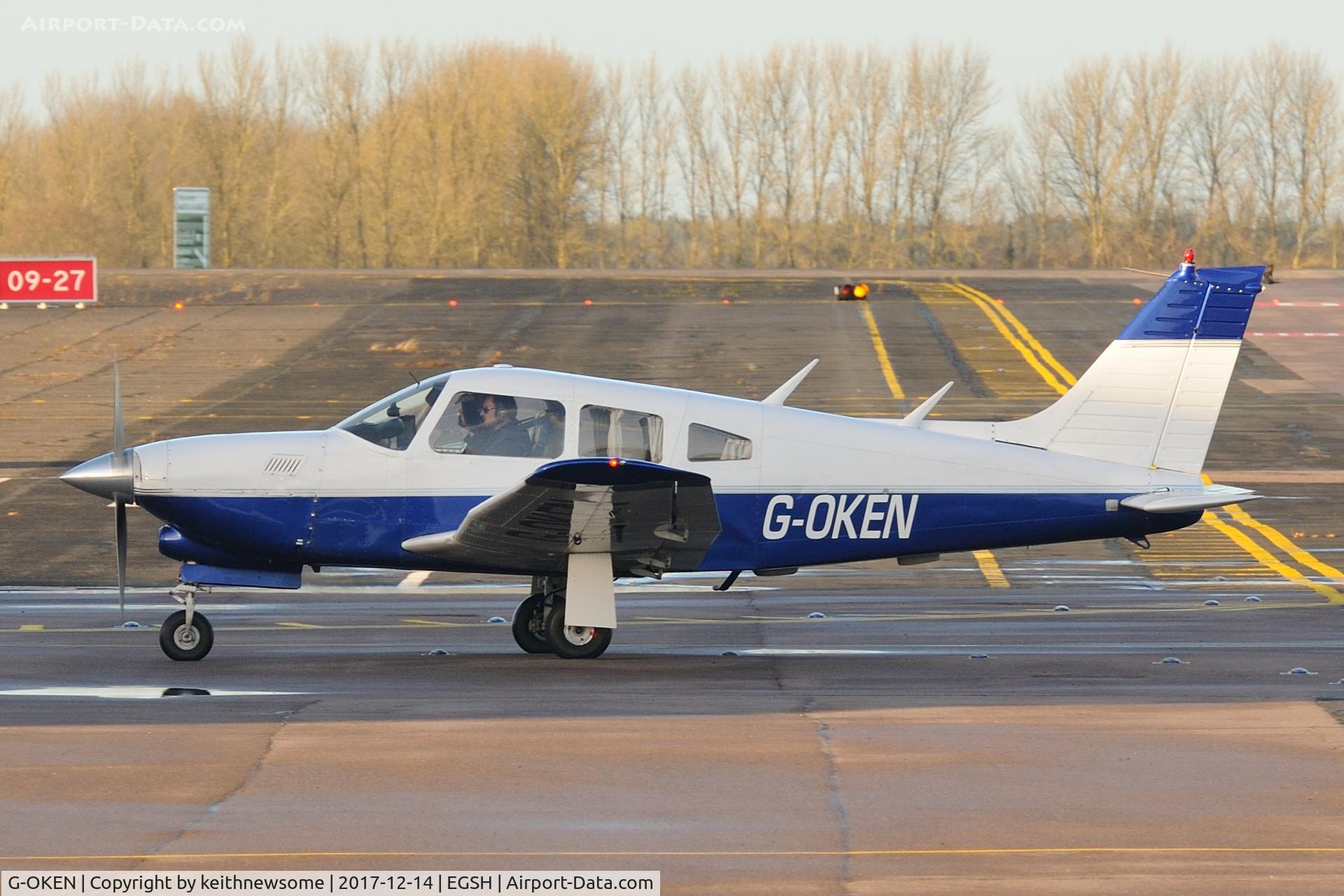 G-OKEN, 1977 Piper PA-28R-201T Cherokee Arrow III C/N 28R-7703390, Arriving at Norwich.