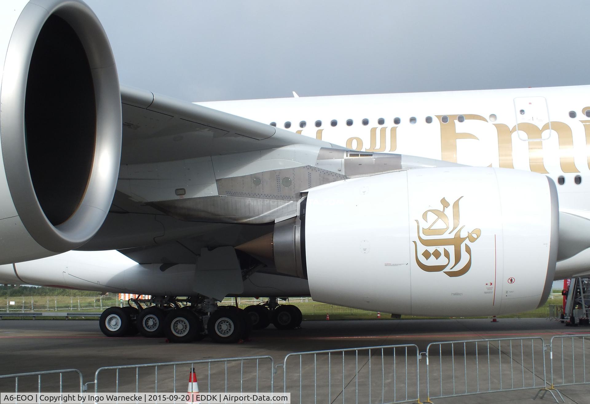 A6-EOO, 2015 Airbus A380-861 C/N 0190, Airbus A380-861 of Emirates Airline at the DLR 2015 air and space day on the side of Cologne airport