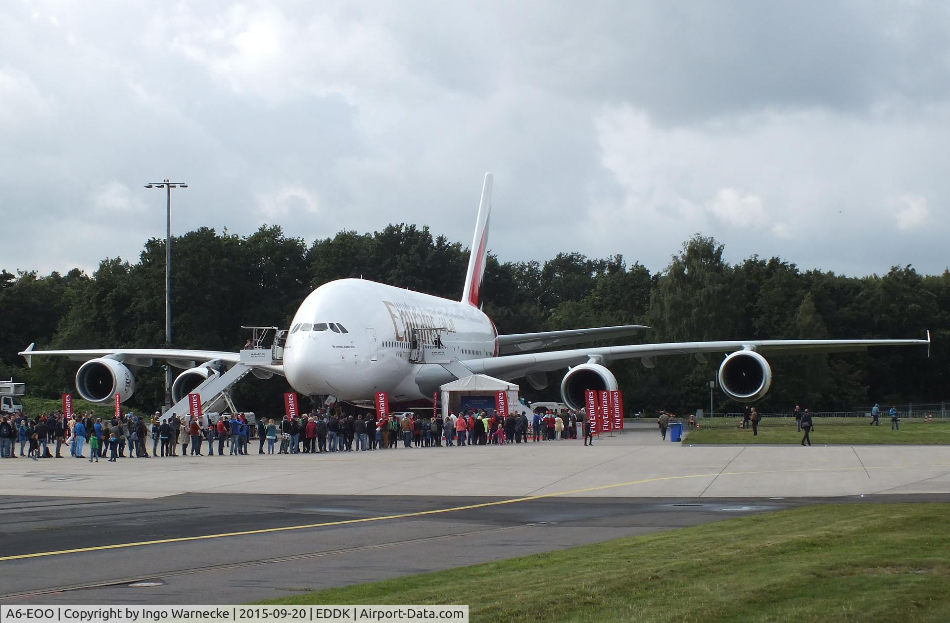A6-EOO, 2015 Airbus A380-861 C/N 0190, Airbus A380-861 of Emirates Airline at the DLR 2015 air and space day on the side of Cologne airport